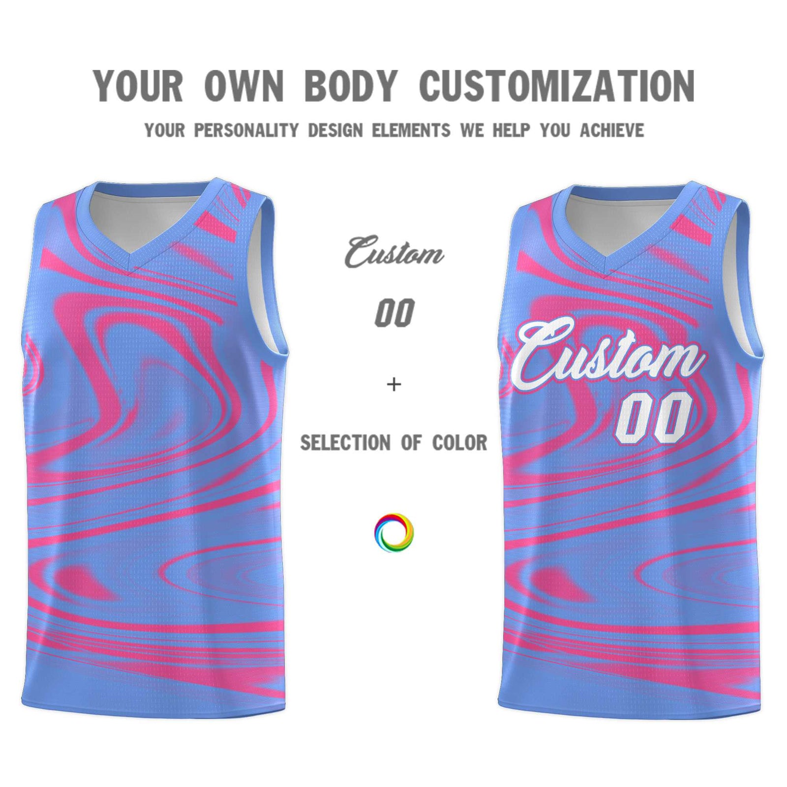 Custom Light Blue Pink Graffiti Pattern Fluids Style Sports Uniform Basketball Jersey Sets