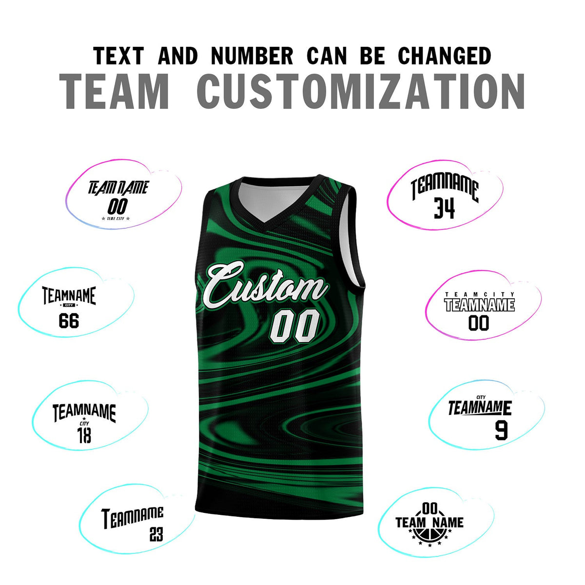 Custom Black Kelly Green Graffiti Pattern Fluids Style Sports Uniform Basketball Jersey Sets