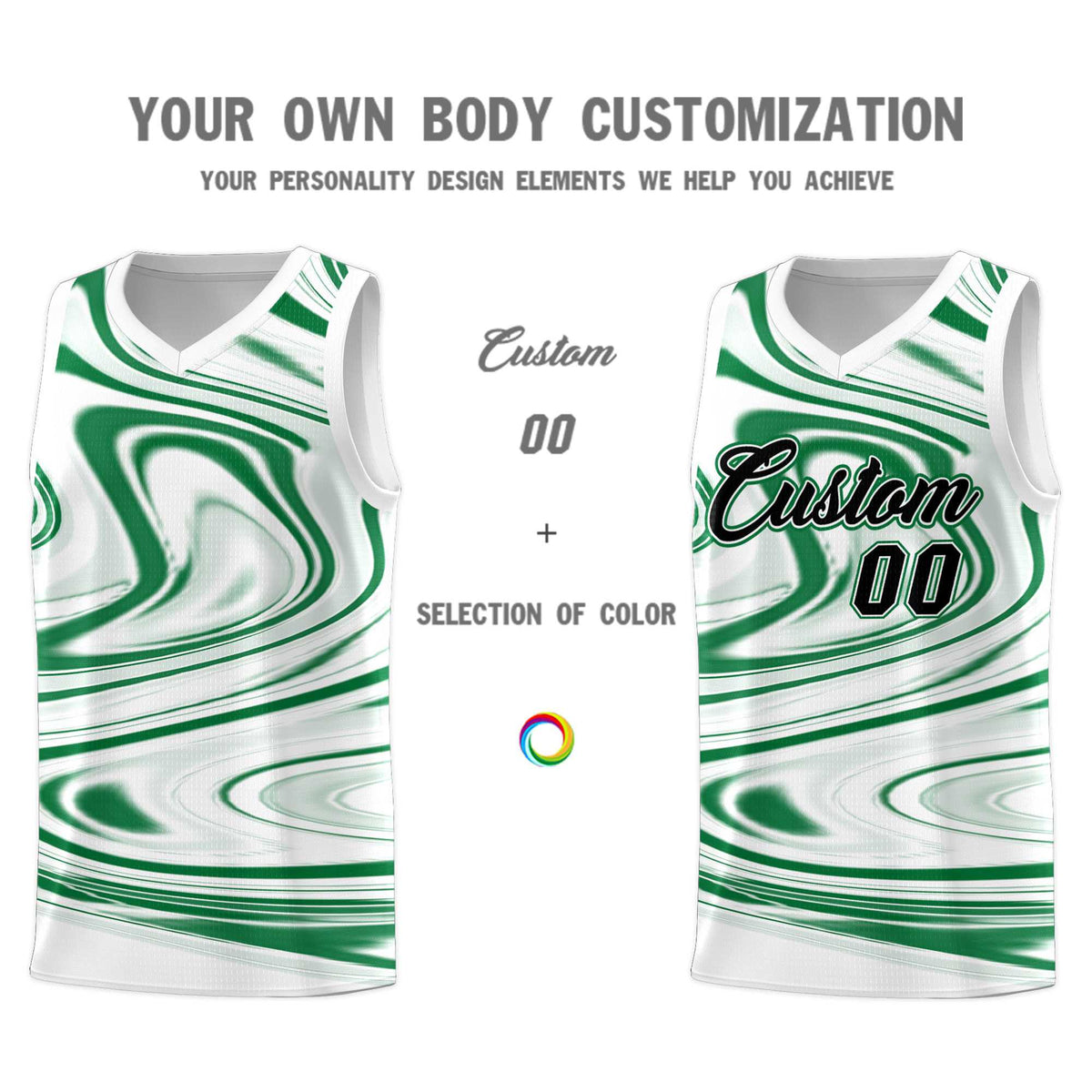 Custom White Kelly Green Graffiti Pattern Fluids Style Sports Uniform Basketball Jersey Sets
