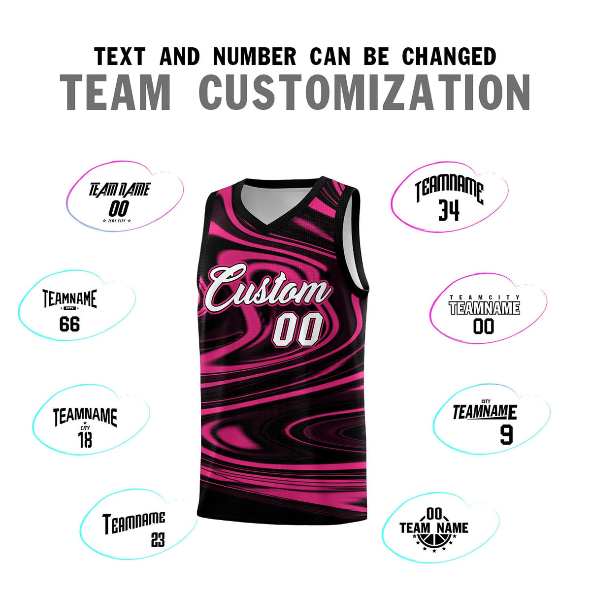 Custom Black Pink Graffiti Pattern Fluids Style Sports Uniform Basketball Jersey Sets