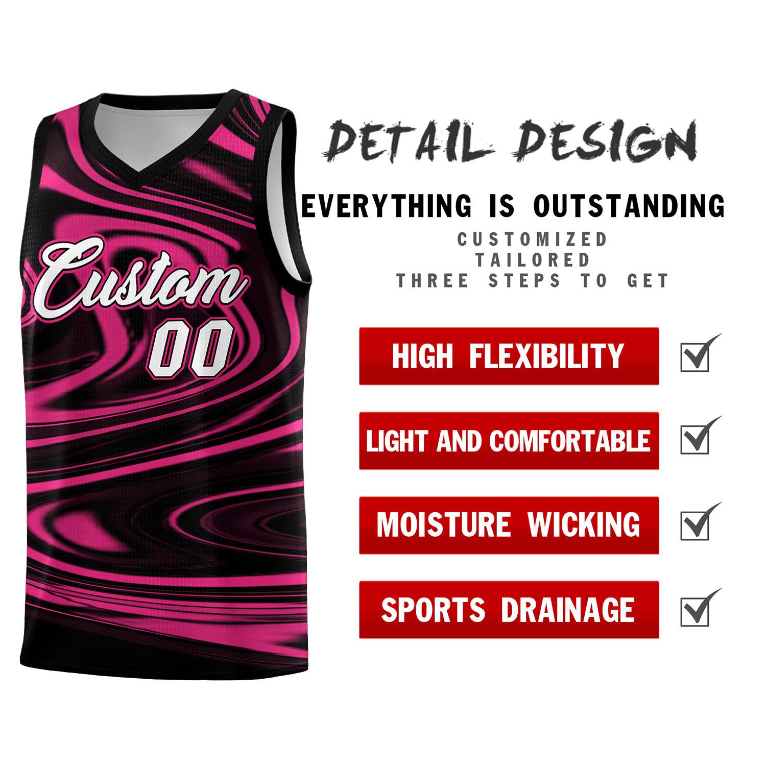 Custom Black Pink Graffiti Pattern Fluids Style Sports Uniform Basketball Jersey Sets
