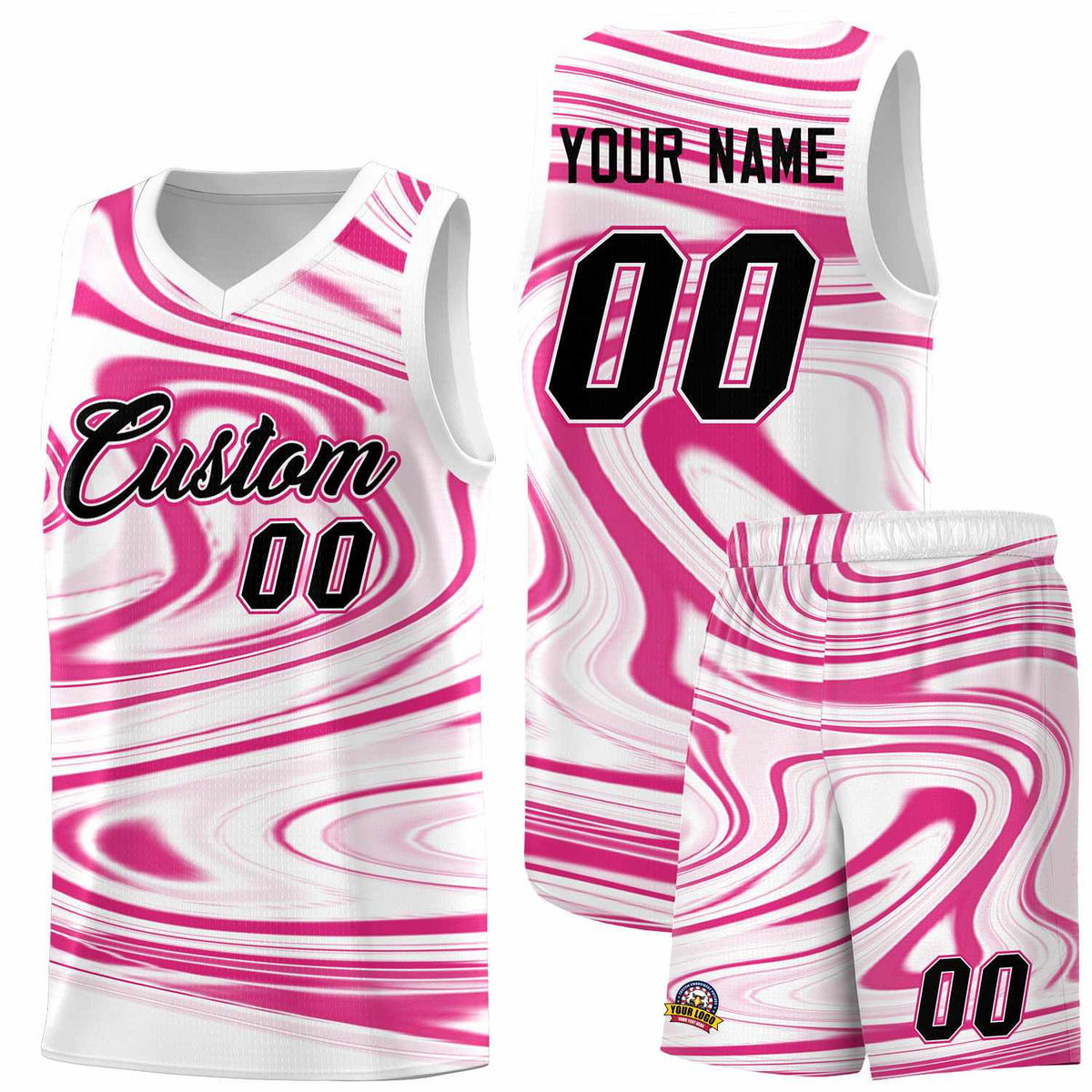 Custom White Pink Graffiti Pattern Fluids Style Sports Uniform Basketball Jersey Sets