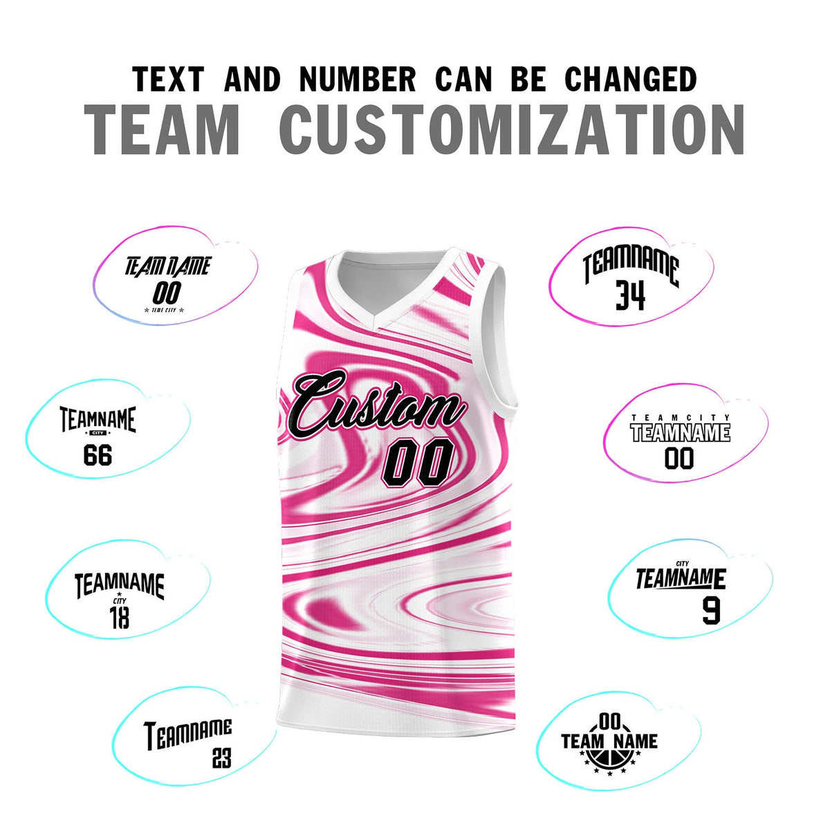 Custom White Pink Graffiti Pattern Fluids Style Sports Uniform Basketball Jersey Sets