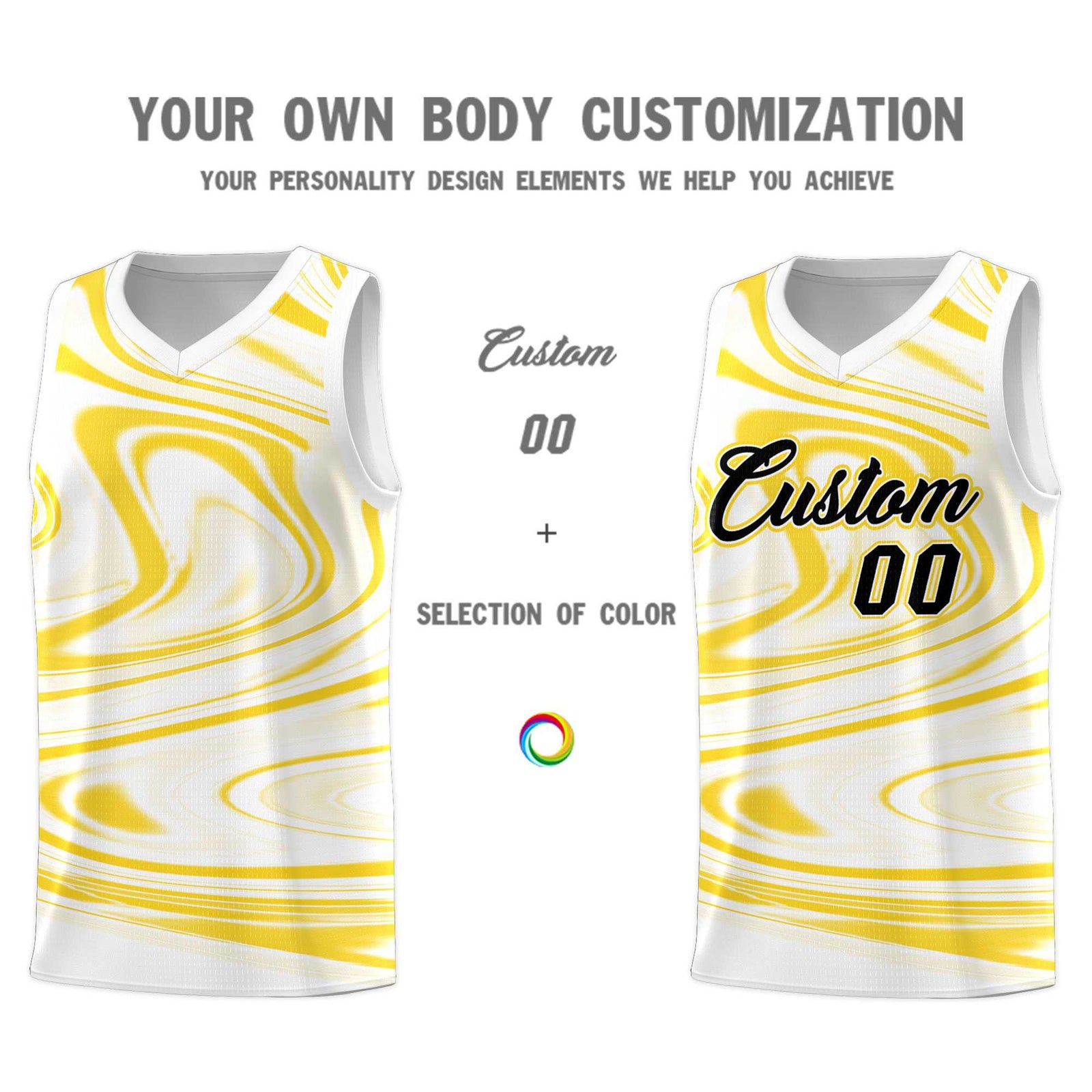 Custom White Gold Graffiti Pattern Fluids Style Sports Uniform Basketball Jersey Sets