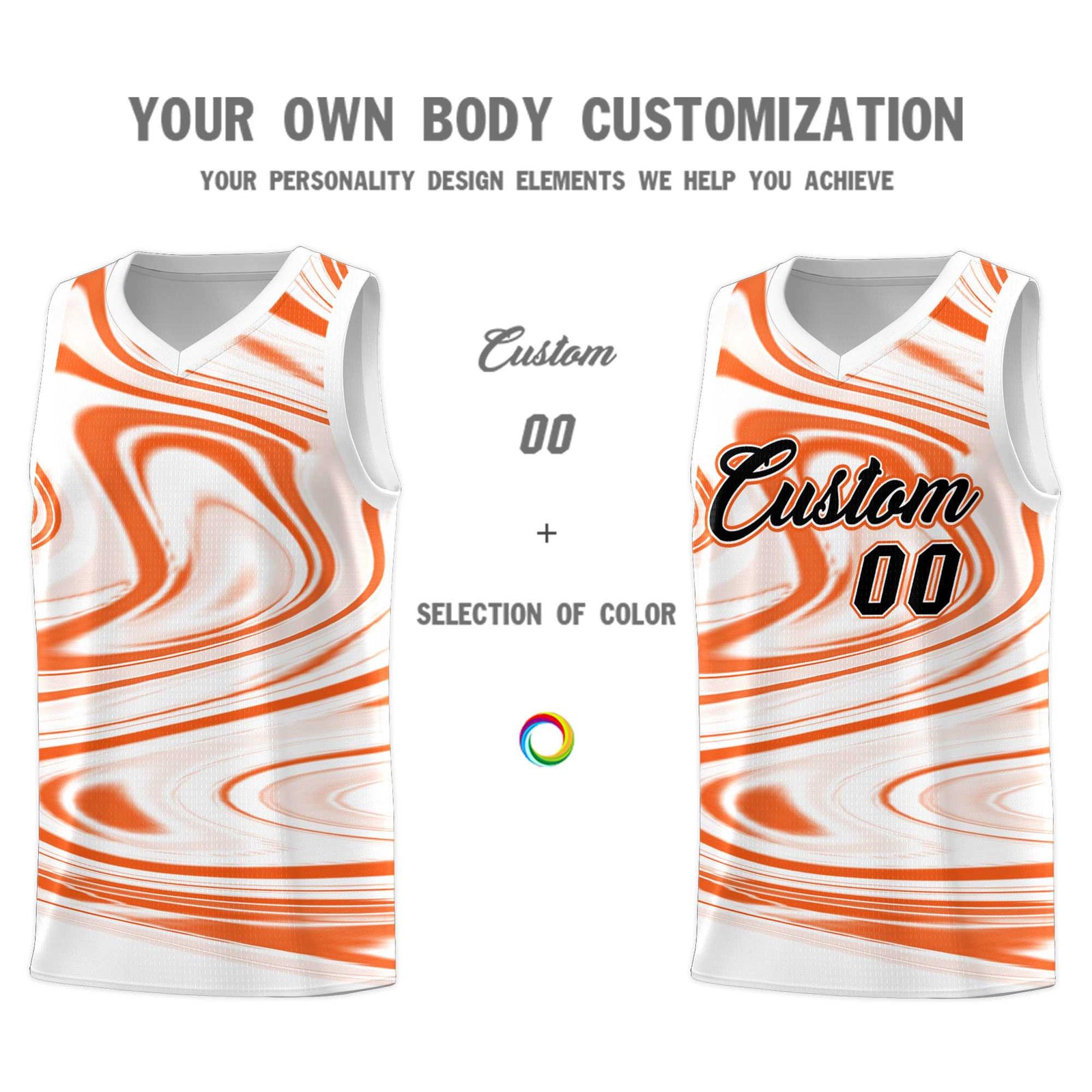Custom White Orange Graffiti Pattern Fluids Style Sports Uniform Basketball Jersey Sets