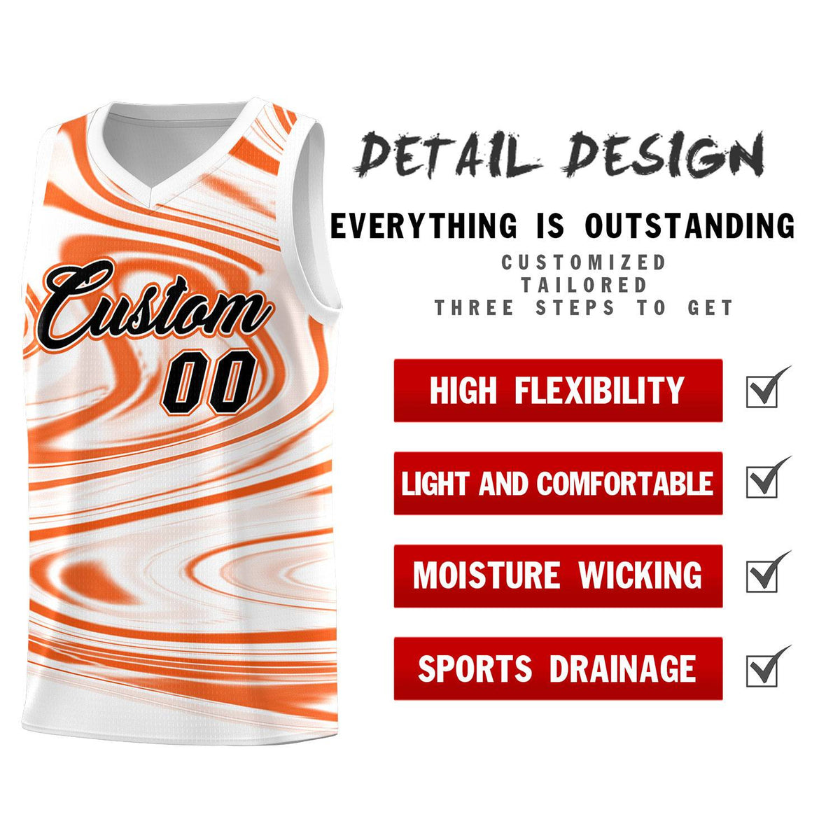Custom White Orange Graffiti Pattern Fluids Style Sports Uniform Basketball Jersey Sets