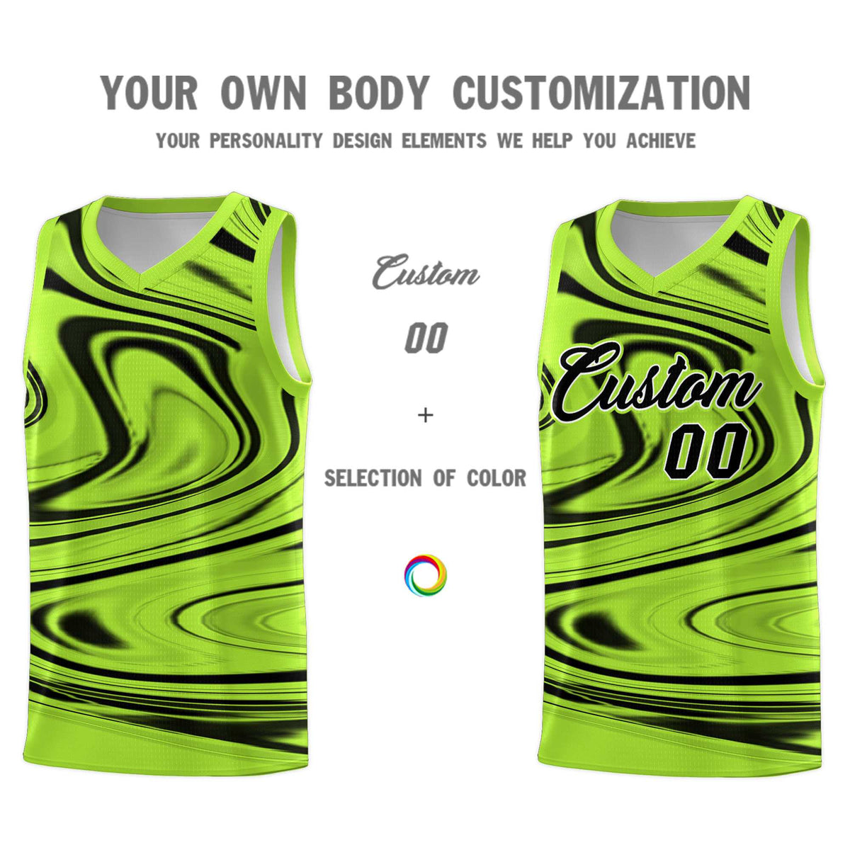 Custom Light Green Black Graffiti Pattern Fluids Style Sports Uniform Basketball Jersey Sets