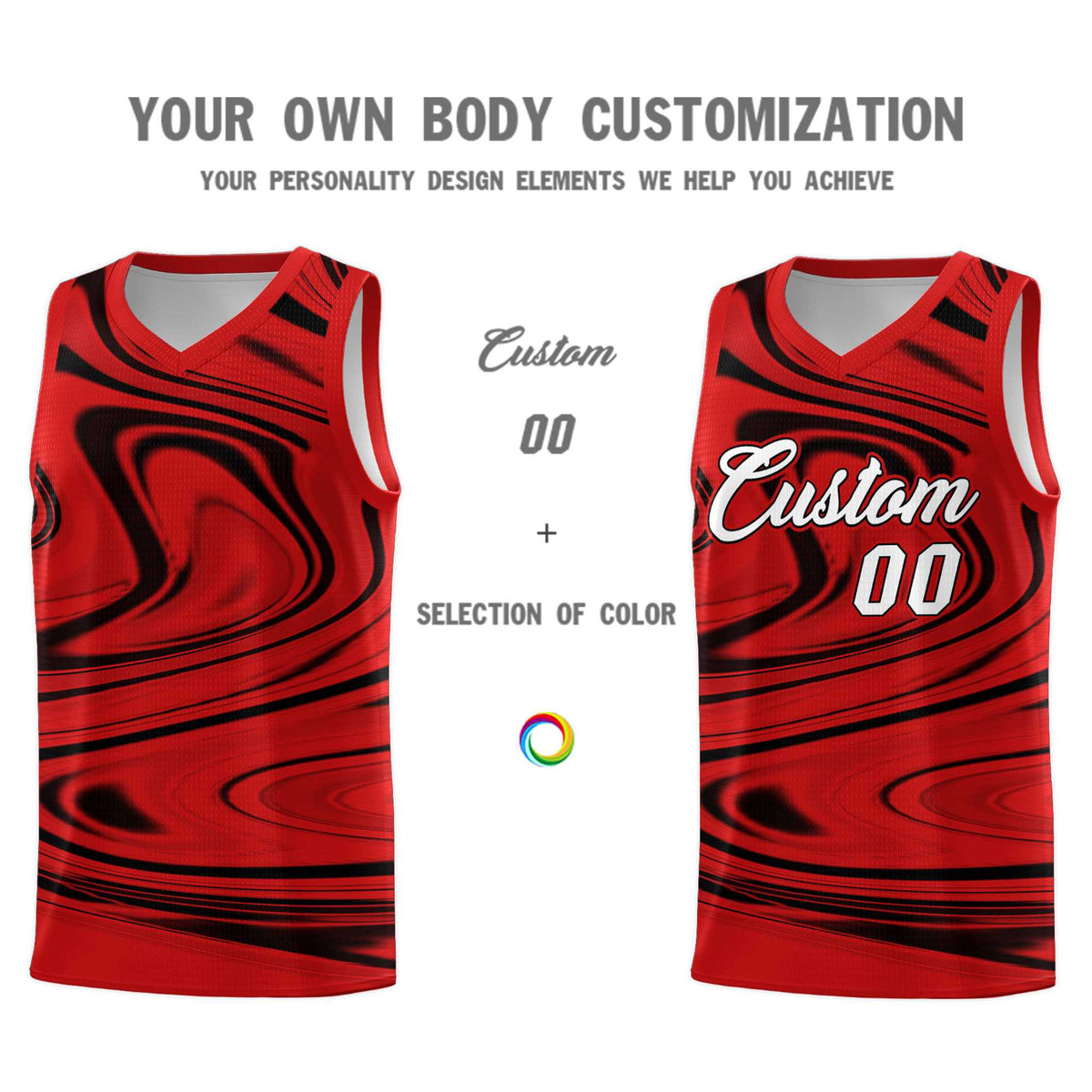 Custom Red Black Graffiti Pattern Fluids Style Sports Uniform Basketball Jersey Sets