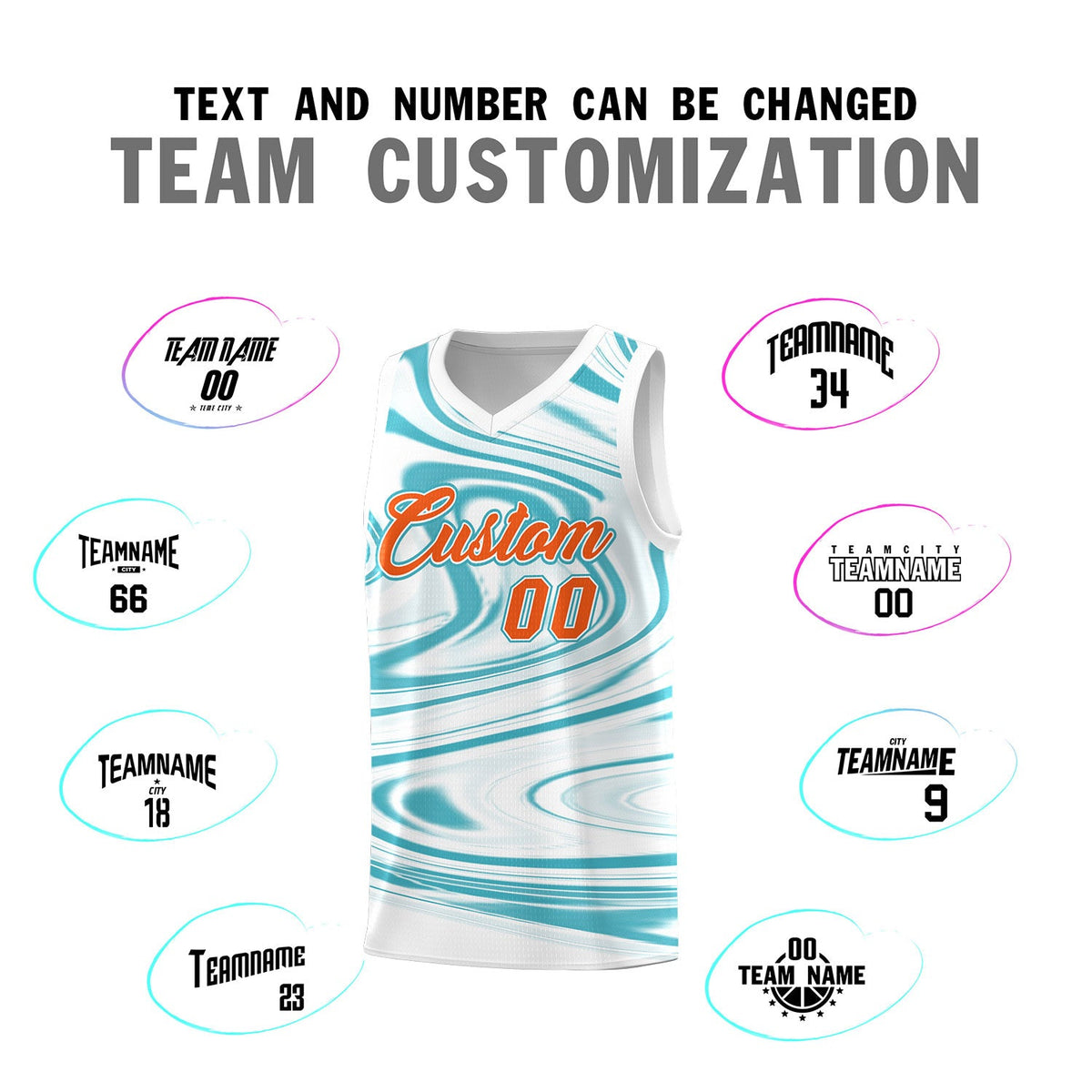Custom White Aqua Graffiti Pattern Fluids Style Sports Uniform Basketball Jersey Sets