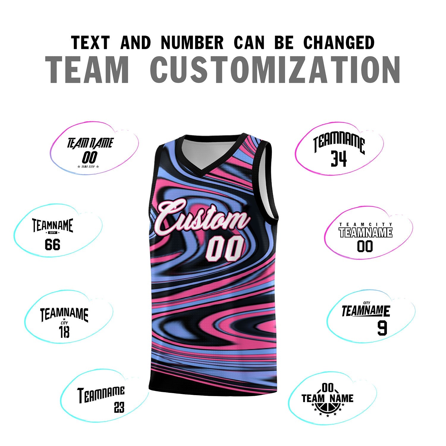 Custom Black Light Blue Graffiti Pattern Fluids Style Sports Uniform Basketball Jersey Sets