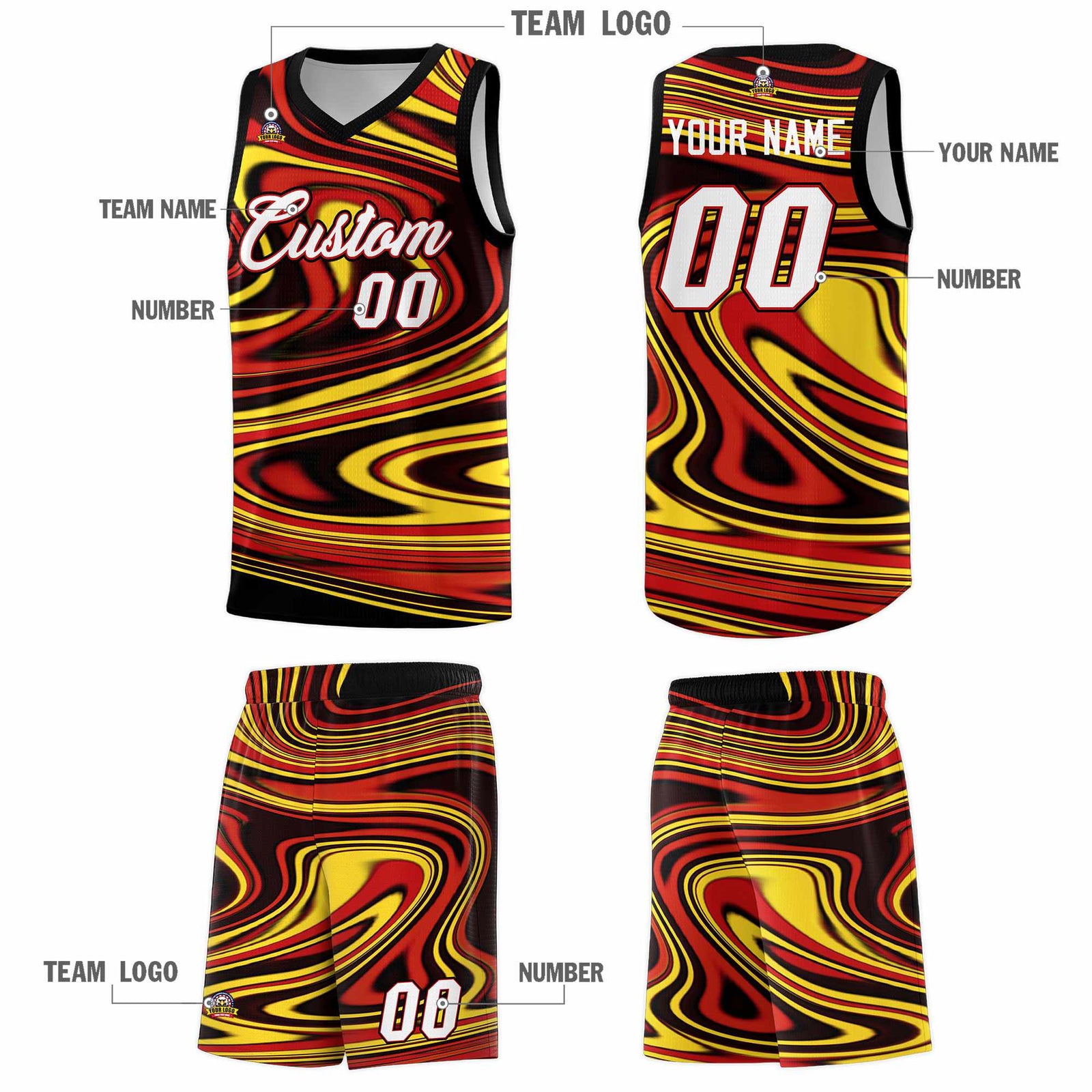 Custom Black Red Graffiti Pattern Fluids Style Sports Uniform Basketball Jersey Sets