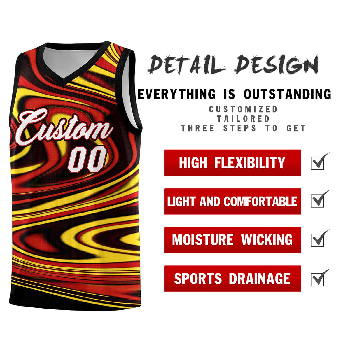 Custom Black Red Graffiti Pattern Fluids Style Sports Uniform Basketball Jersey Sets