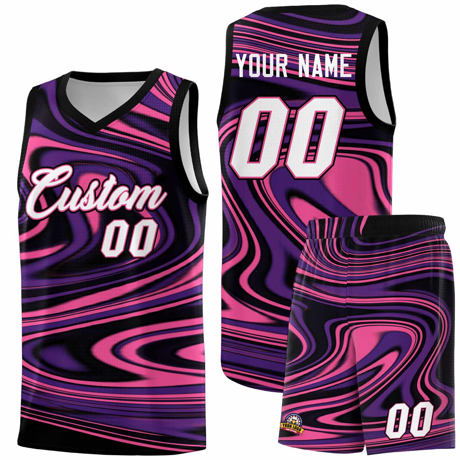 Custom Black Purple Graffiti Pattern Fluids Style Sports Uniform Basketball Jersey Sets