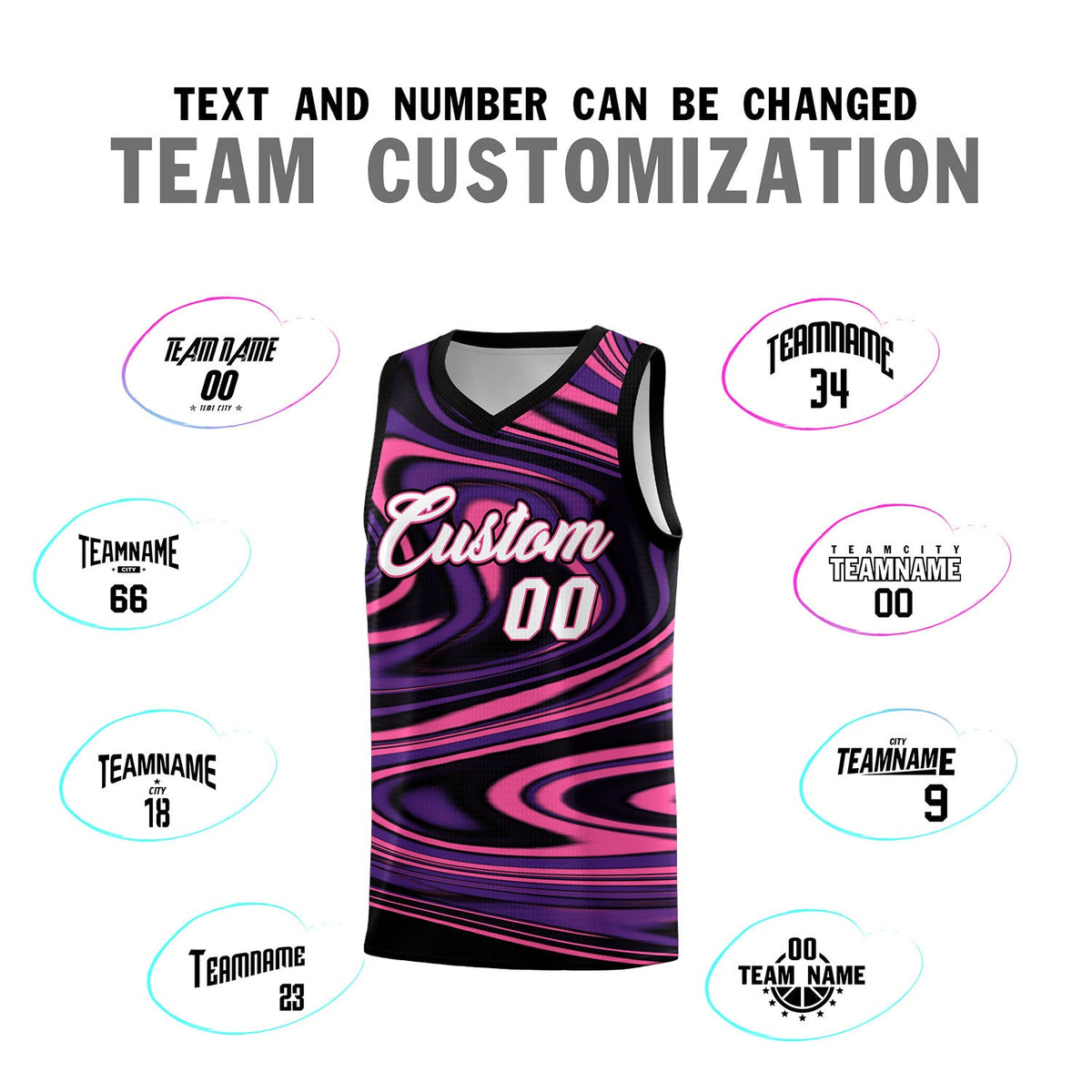 Custom Black Purple Graffiti Pattern Fluids Style Sports Uniform Basketball Jersey Sets