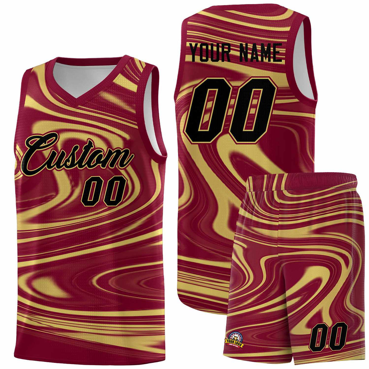 Custom Crimson Khaki Graffiti Pattern Fluids Style Sports Uniform Basketball Jersey Sets