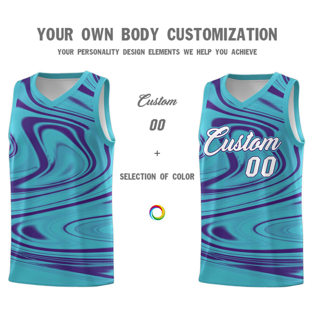 Custom Aqua Purple Graffiti Pattern Fluids Style Sports Uniform Basketball Jersey Sets