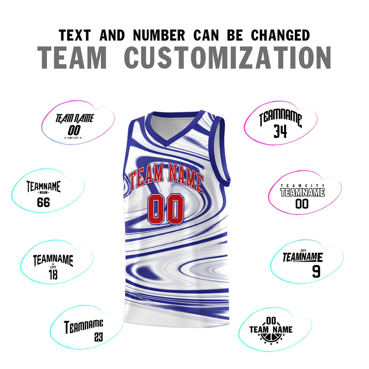 Custom White Royal Graffiti Pattern Fluids Style Sports Uniform Basketball Jersey Sets
