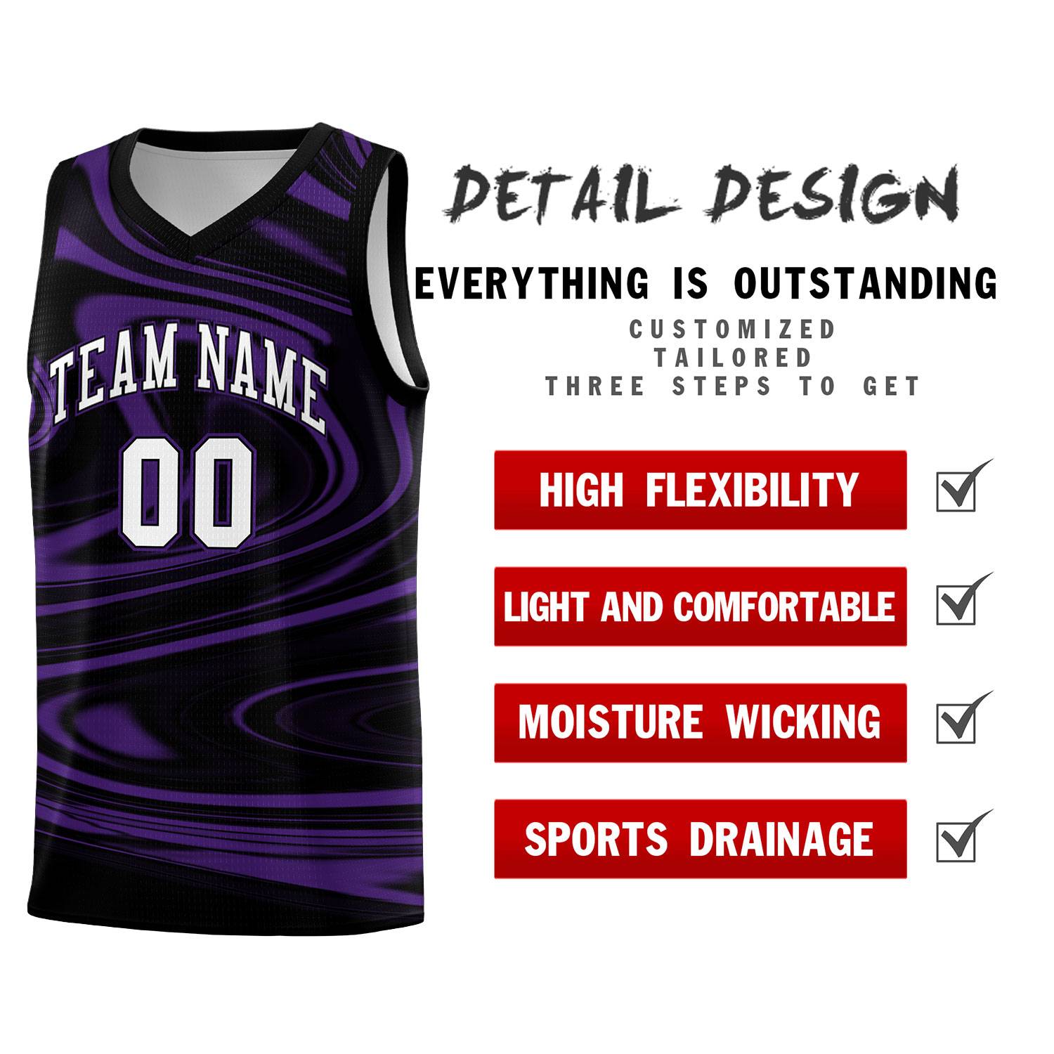 Custom Black Purple Graffiti Pattern Fluids Style Sports Uniform Basketball Jersey Sets