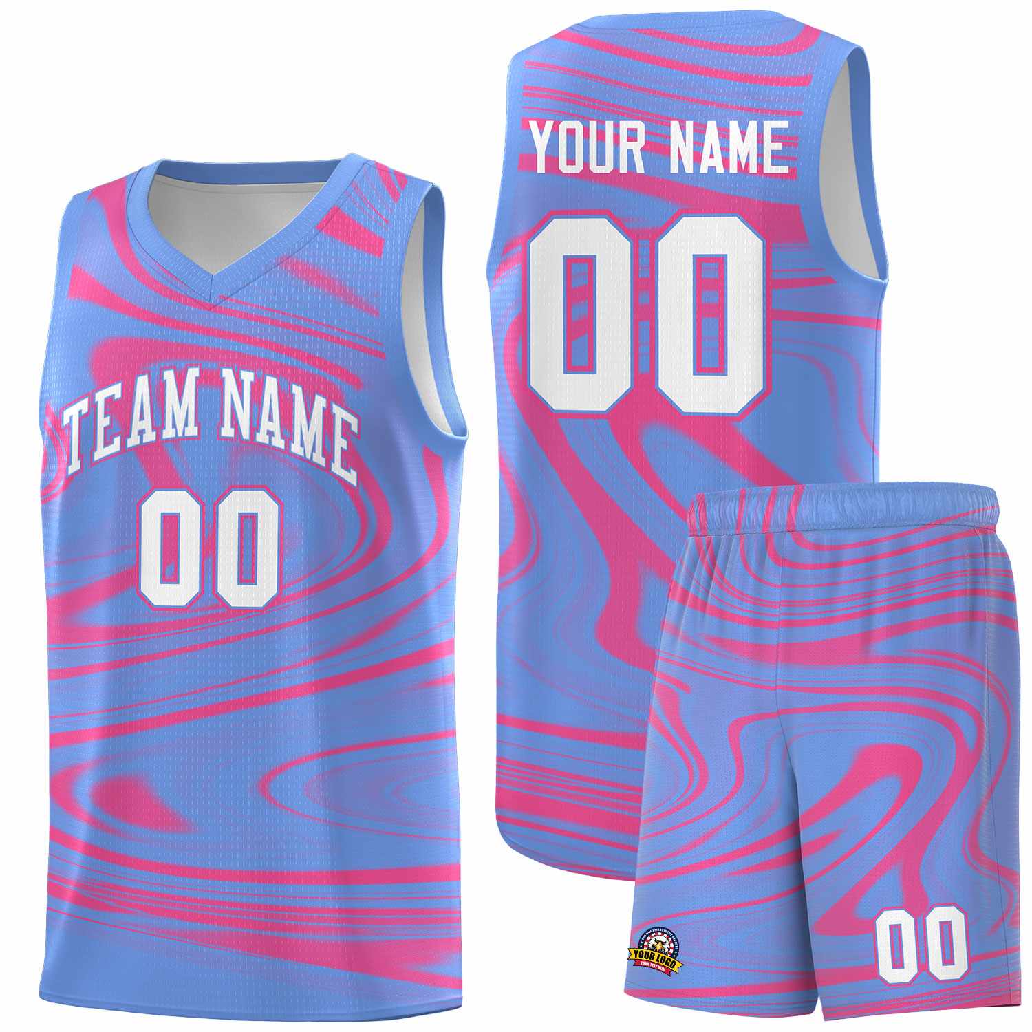 Custom Light Blue Pink Graffiti Pattern Fluids Style Sports Uniform Basketball Jersey Sets