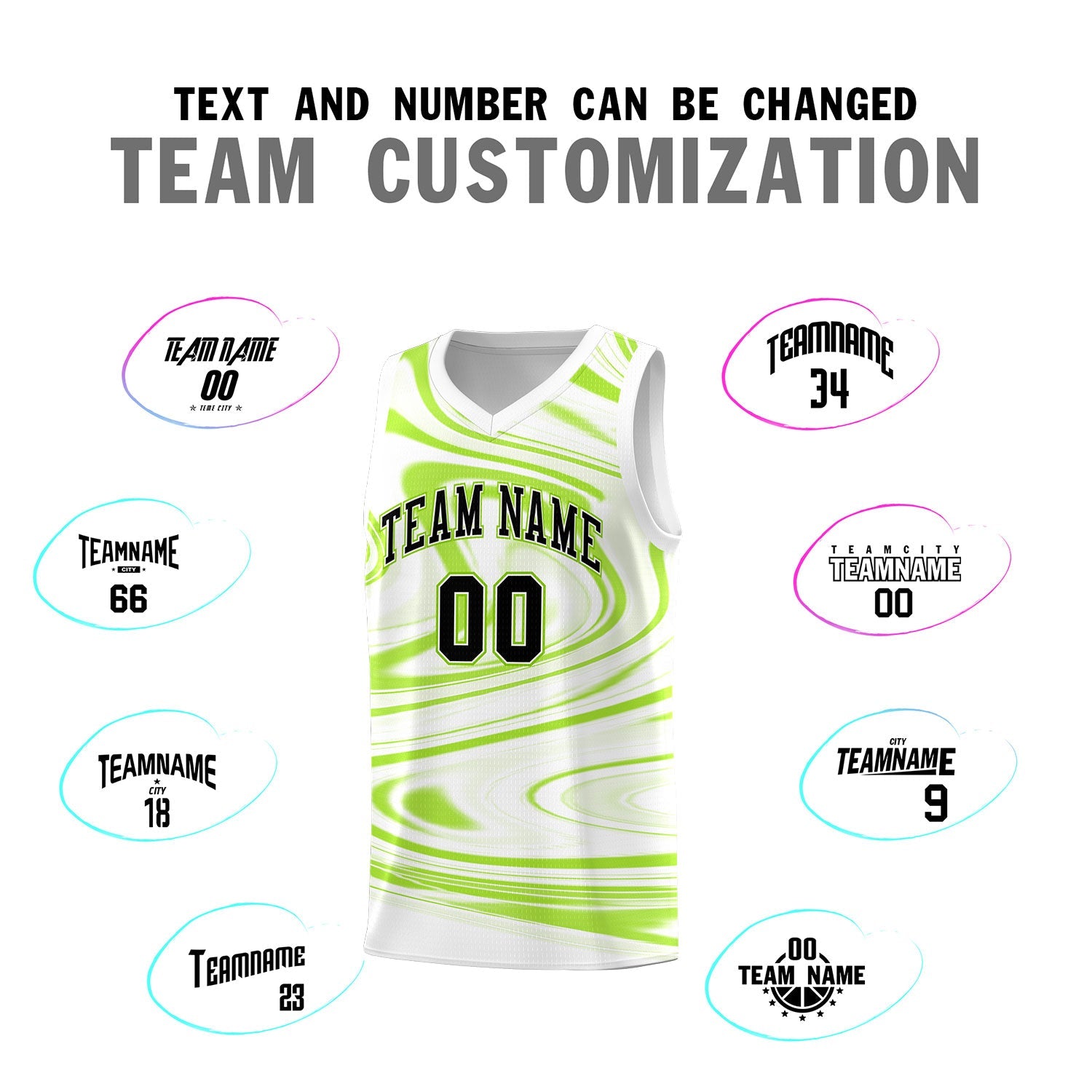 Custom White Light Green Graffiti Pattern Fluids Style Sports Uniform Basketball Jersey Sets