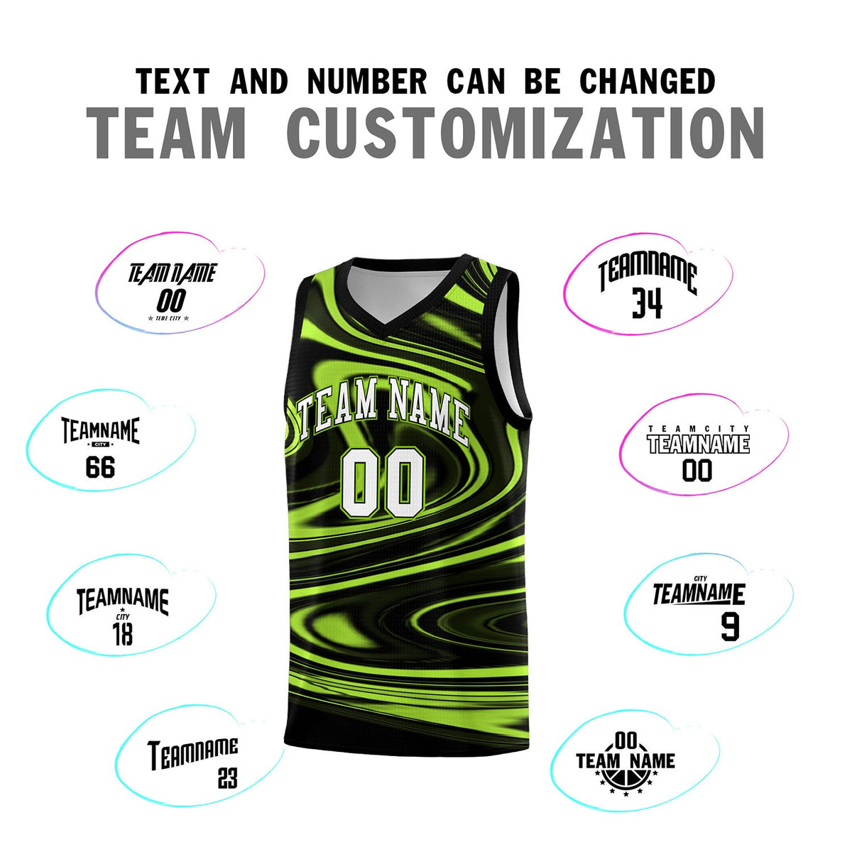 Custom Black Light Green Graffiti Pattern Fluids Style Sports Uniform Basketball Jersey Sets