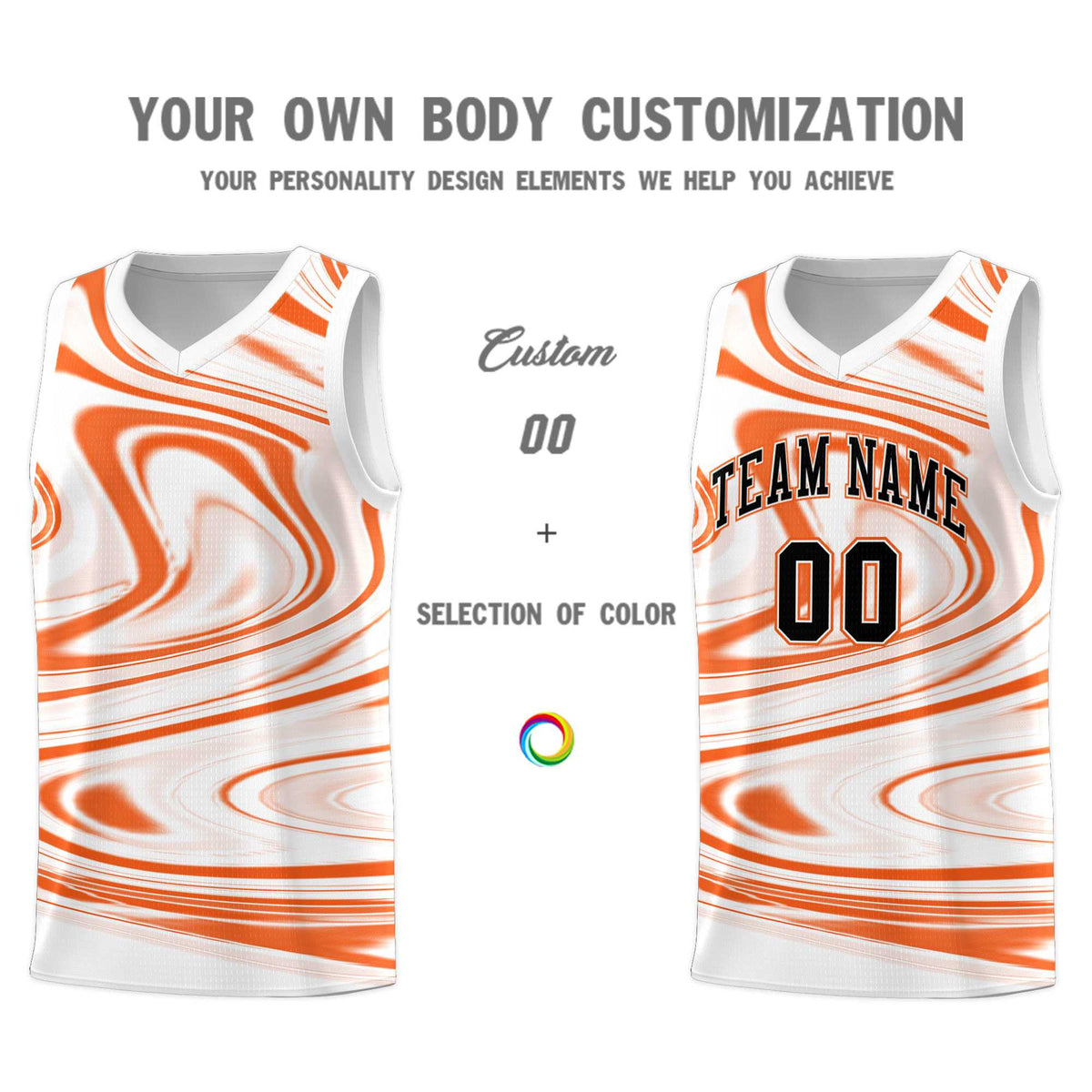 Custom White Orange Graffiti Pattern Fluids Style Sports Uniform Basketball Jersey Sets