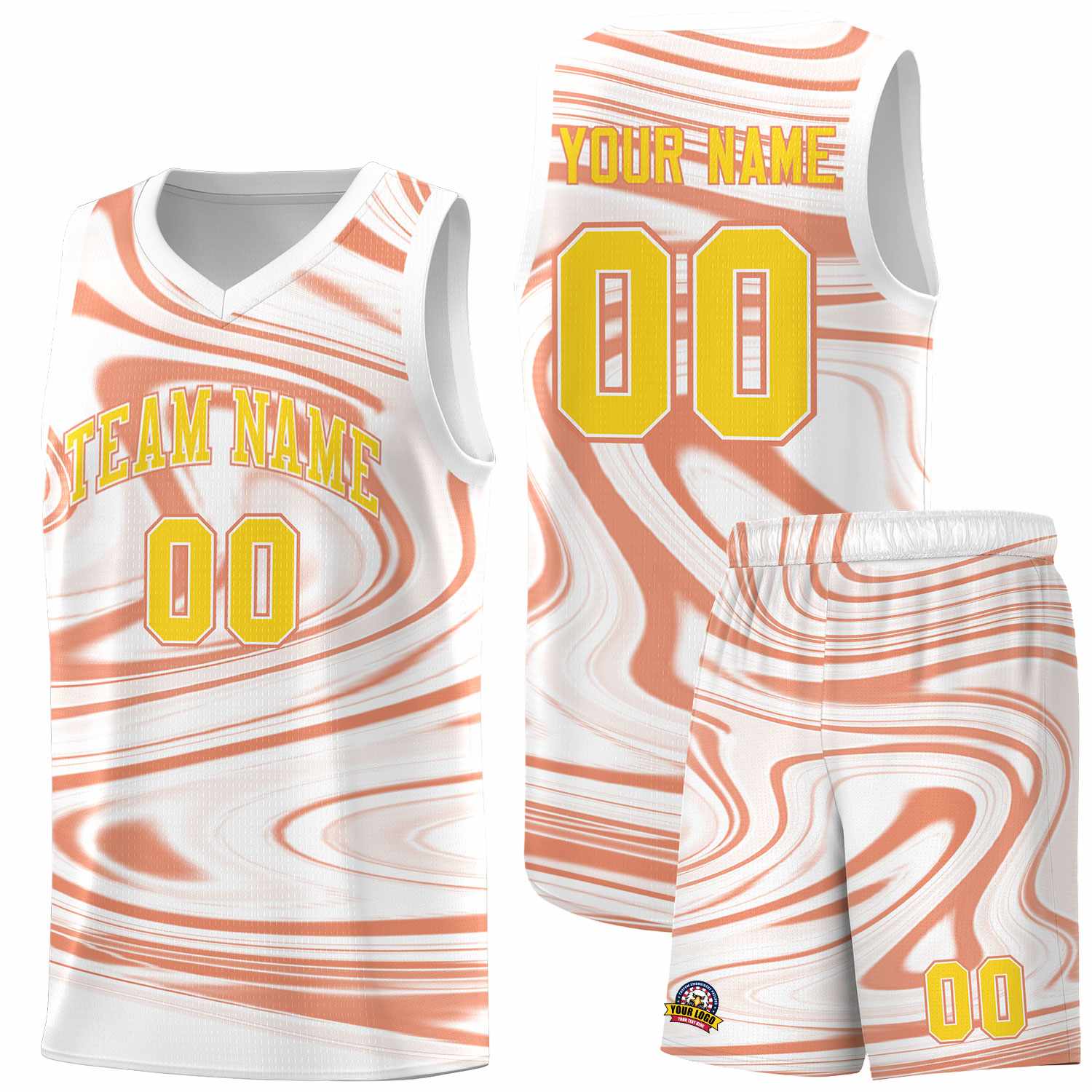 Custom White Light Orange Graffiti Pattern Fluids Style Sports Uniform Basketball Jersey Sets