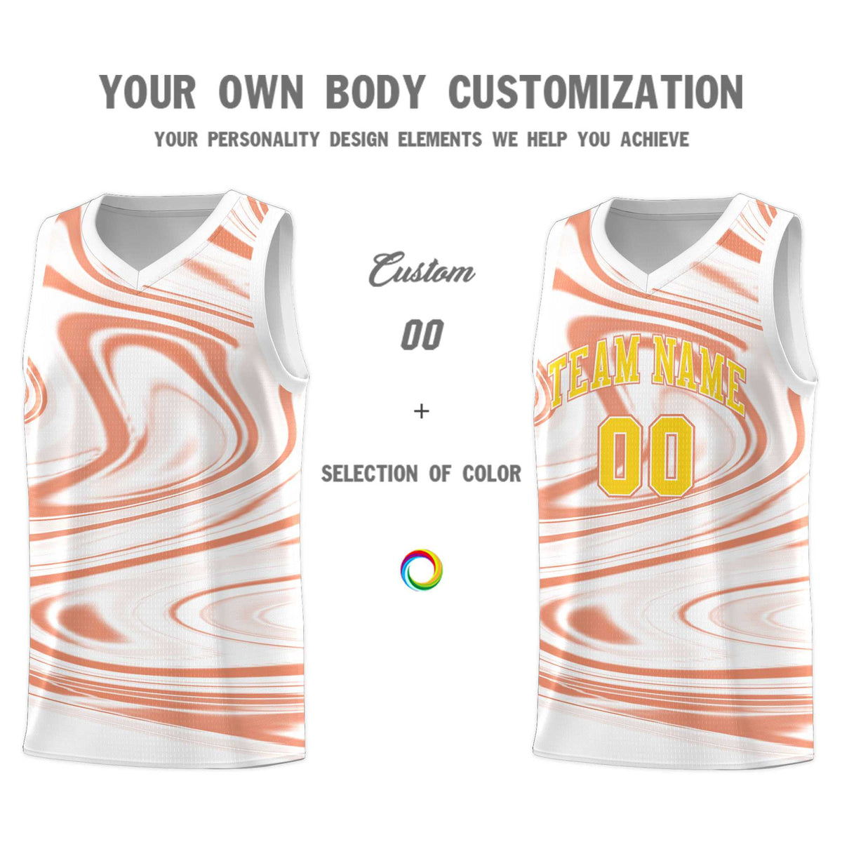 Custom White Light Orange Graffiti Pattern Fluids Style Sports Uniform Basketball Jersey Sets