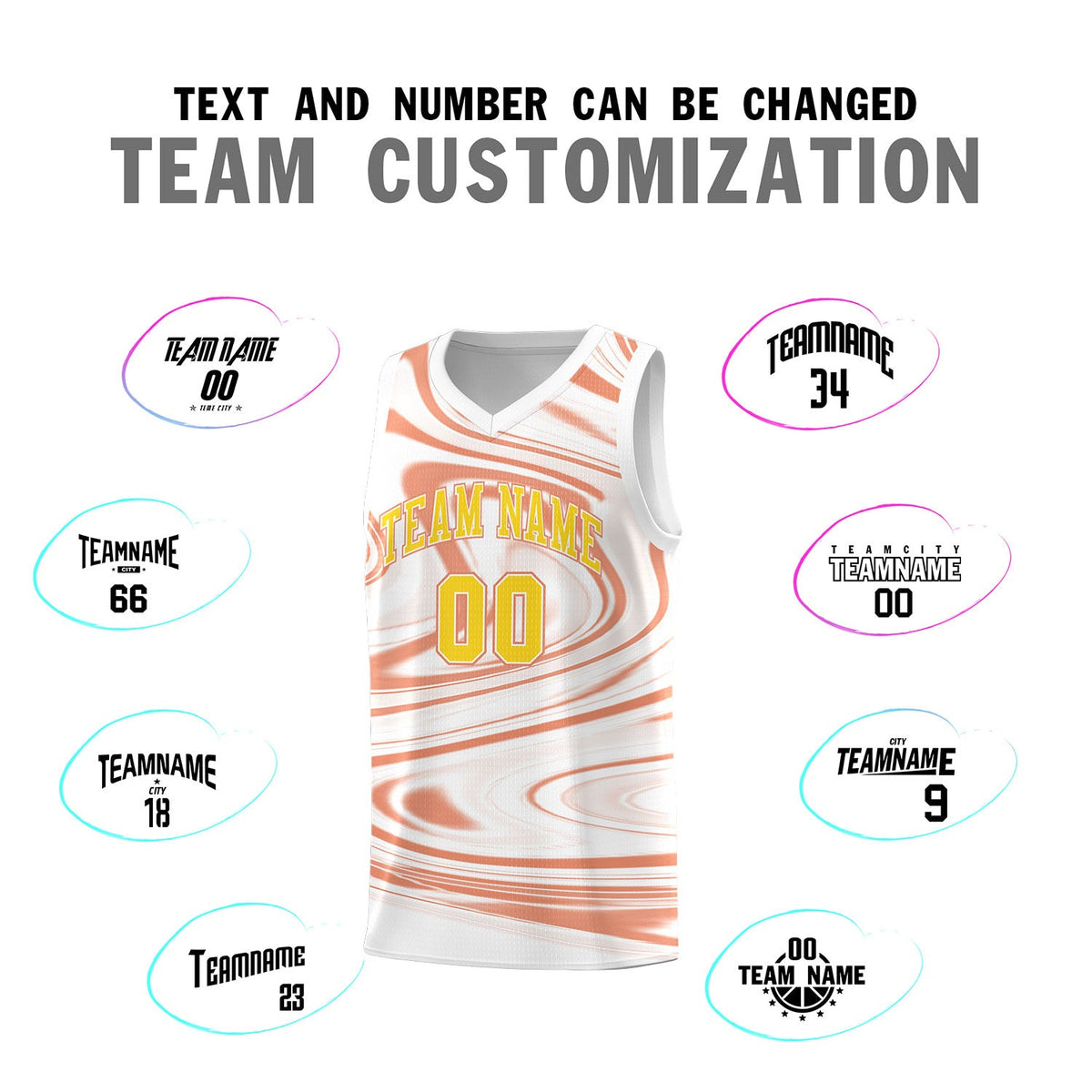 Custom White Light Orange Graffiti Pattern Fluids Style Sports Uniform Basketball Jersey Sets