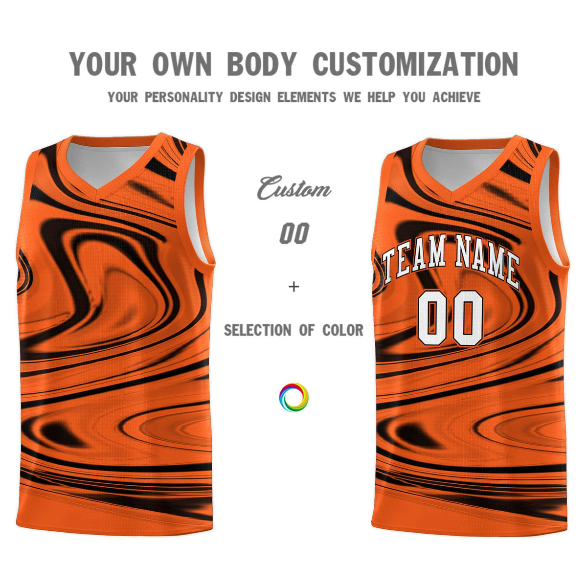 Custom Orange Black Graffiti Pattern Fluids Style Sports Uniform Basketball Jersey Sets