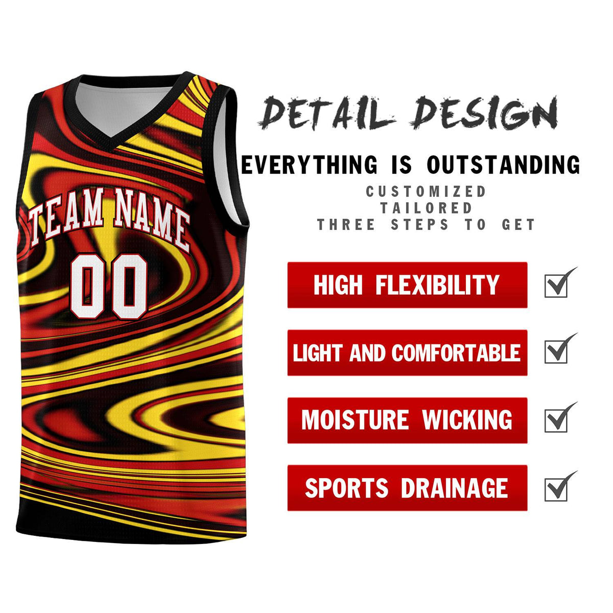 Custom Black Red Graffiti Pattern Fluids Style Sports Uniform Basketball Jersey Sets