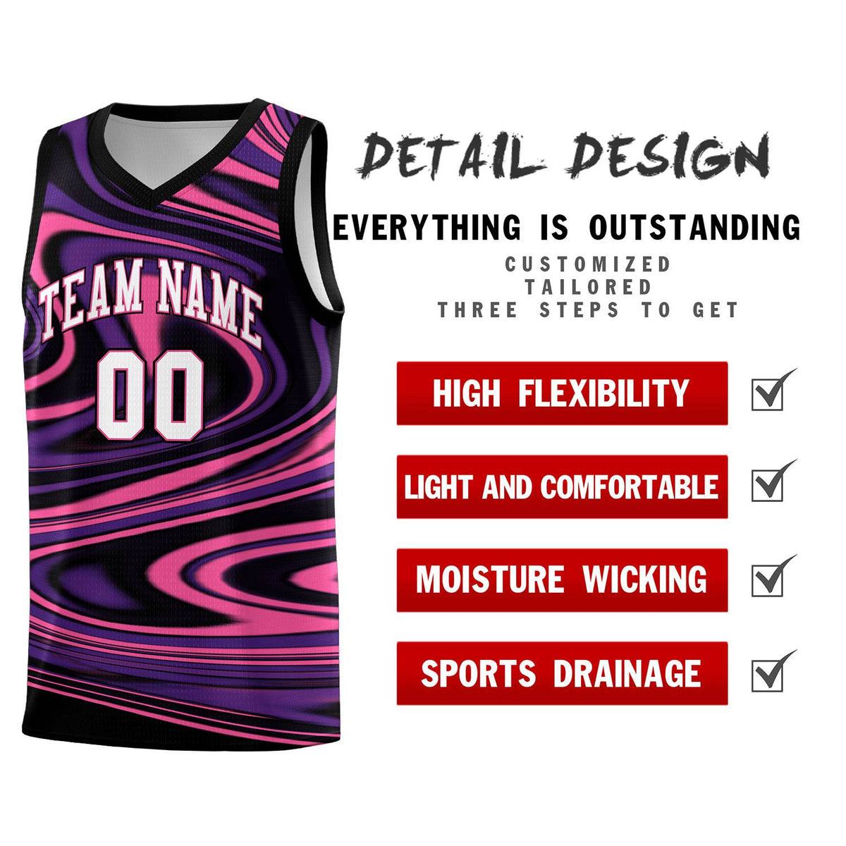 Custom Black Purple Graffiti Pattern Fluids Style Sports Uniform Basketball Jersey Sets