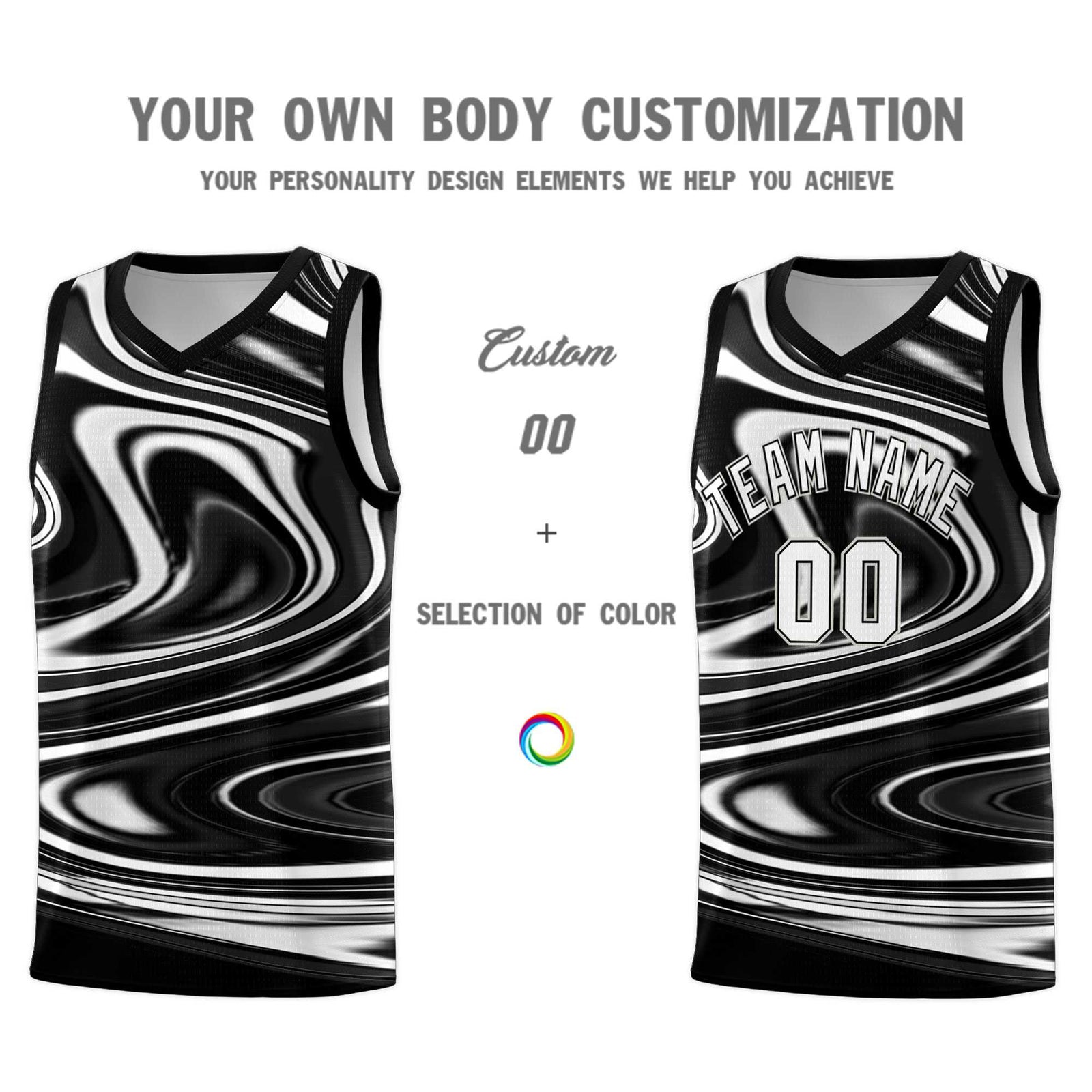 Custom Black White Graffiti Pattern Fluids Style Sports Uniform Basketball Jersey Sets
