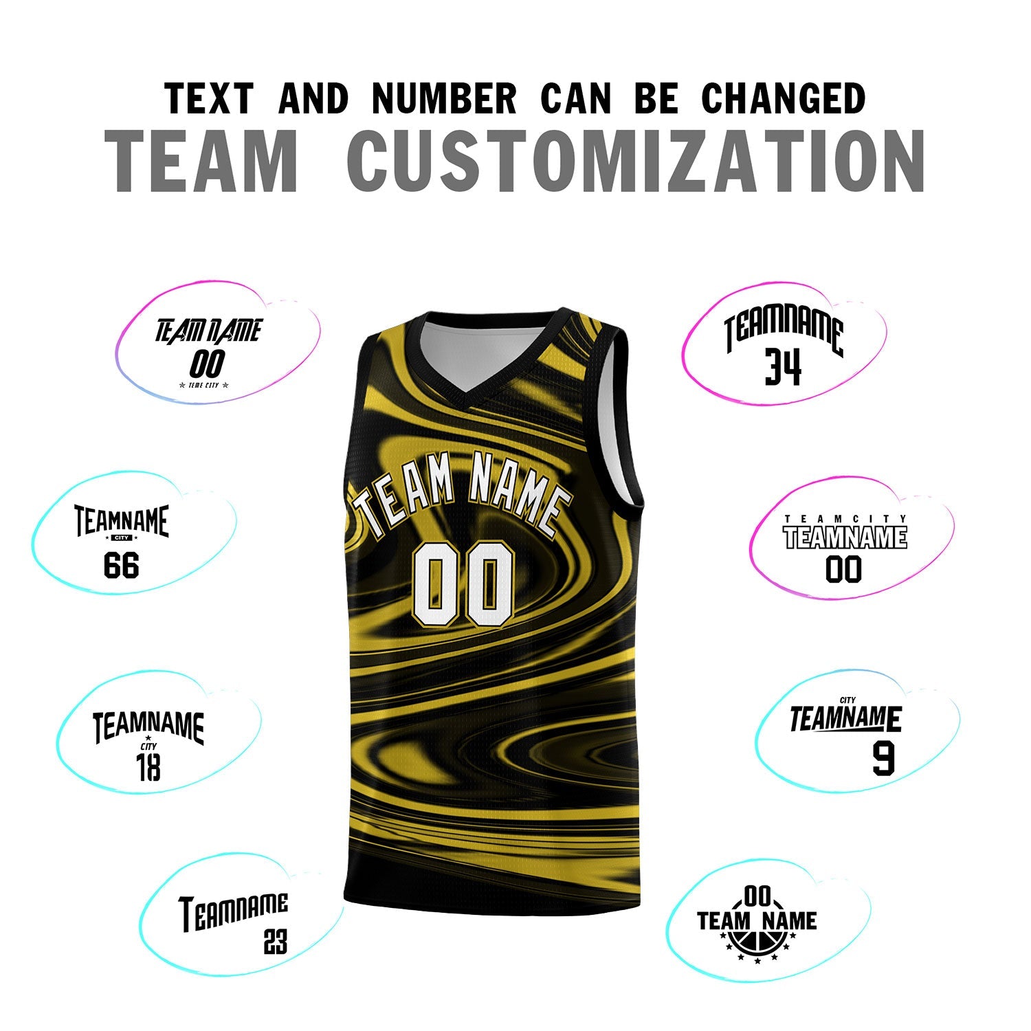 Custom Black Old Gold Graffiti Pattern Fluids Style Sports Uniform Basketball Jersey Sets