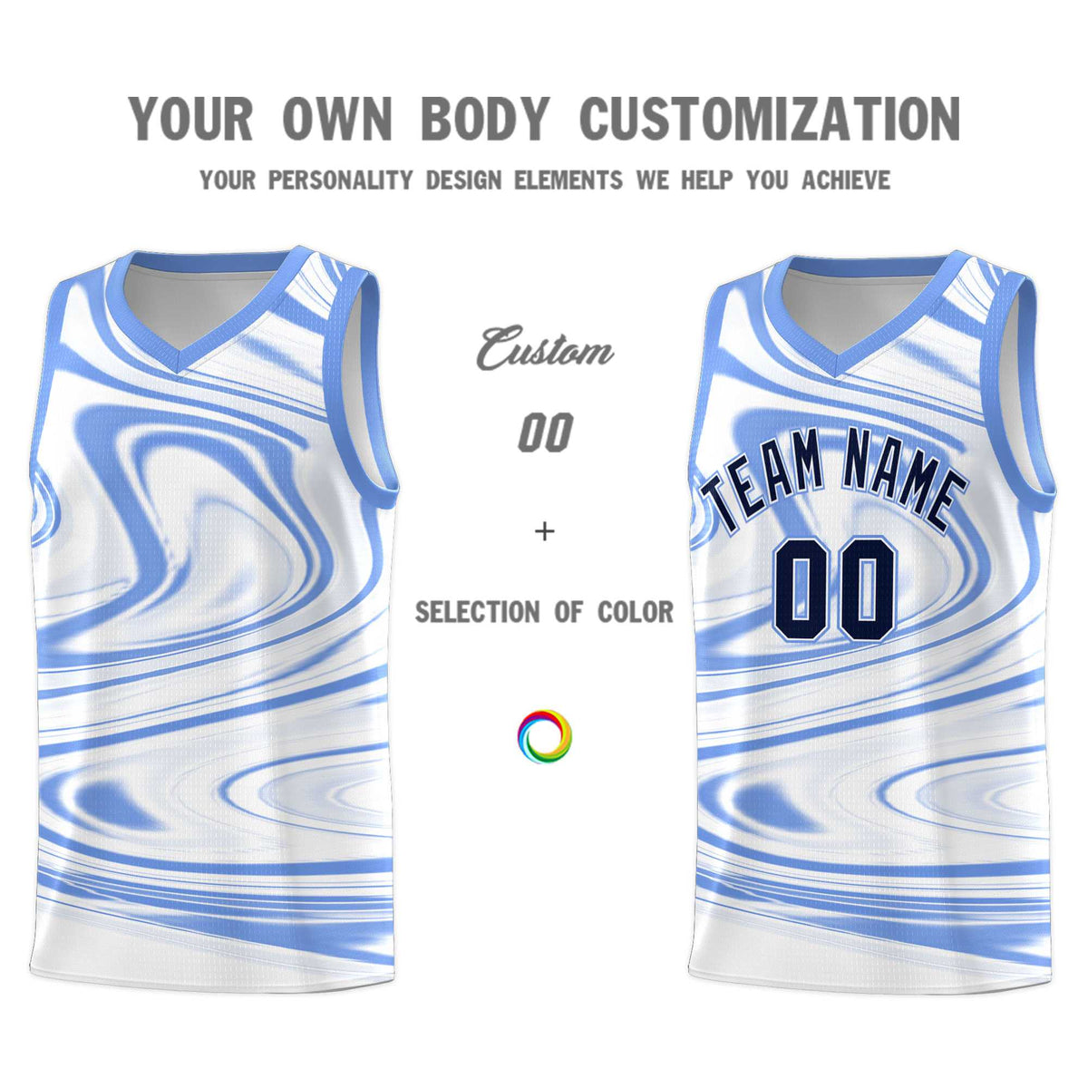 Custom White Light Blue Graffiti Pattern Fluids Style Sports Uniform Basketball Jersey Sets