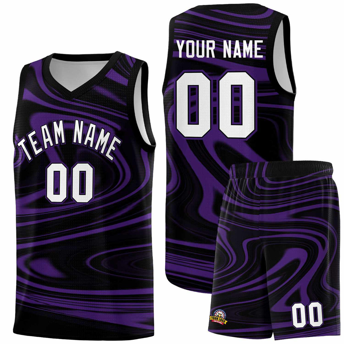 Custom Black Purple Graffiti Pattern Fluids Style Sports Uniform Basketball Jersey Sets