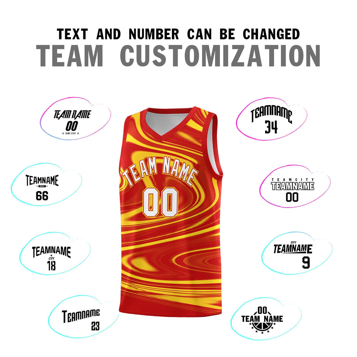 Custom Red Gold Graffiti Pattern Fluids Style Sports Uniform Basketball Jersey Sets