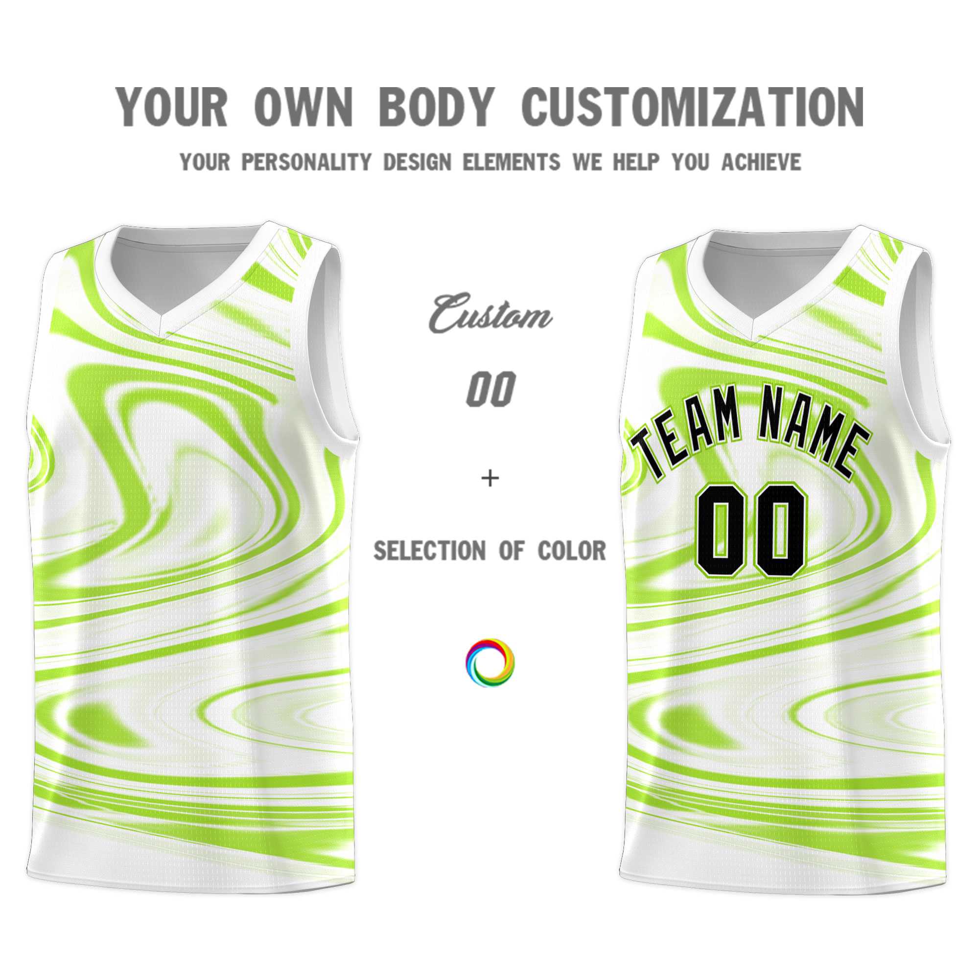 Custom White Light Green Graffiti Pattern Fluids Style Sports Uniform Basketball Jersey Sets