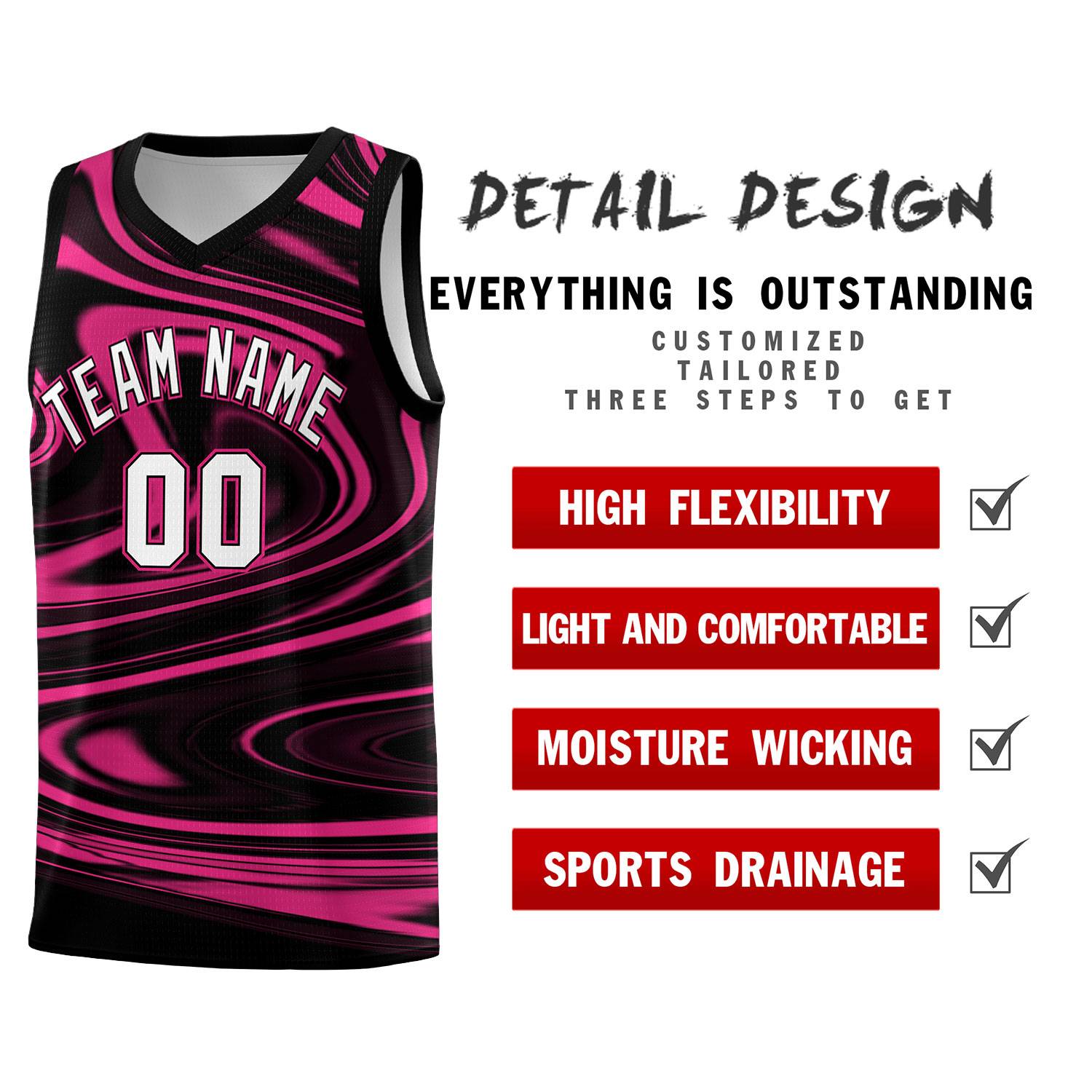 Custom Black Pink Graffiti Pattern Fluids Style Sports Uniform Basketball Jersey Sets