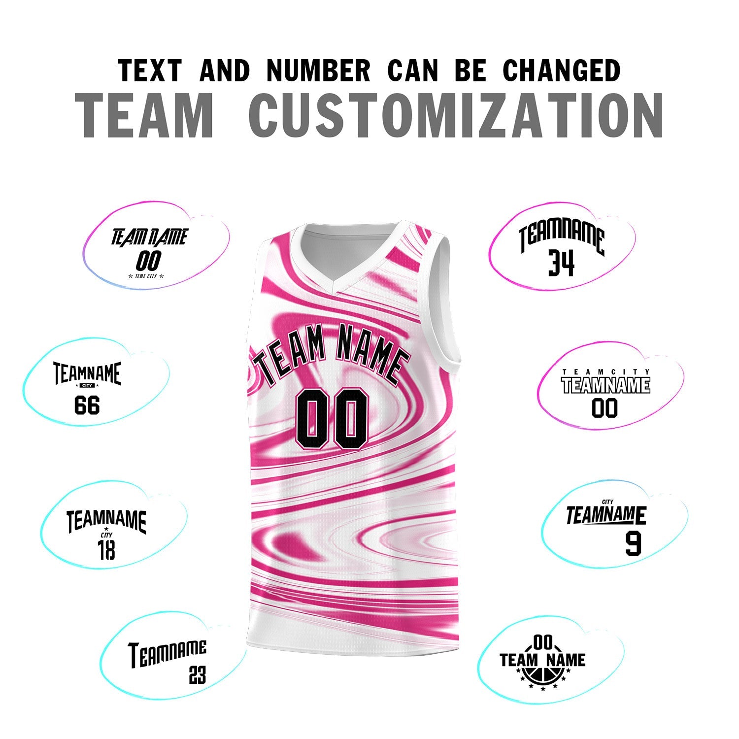 Custom White Pink Graffiti Pattern Fluids Style Sports Uniform Basketball Jersey Sets
