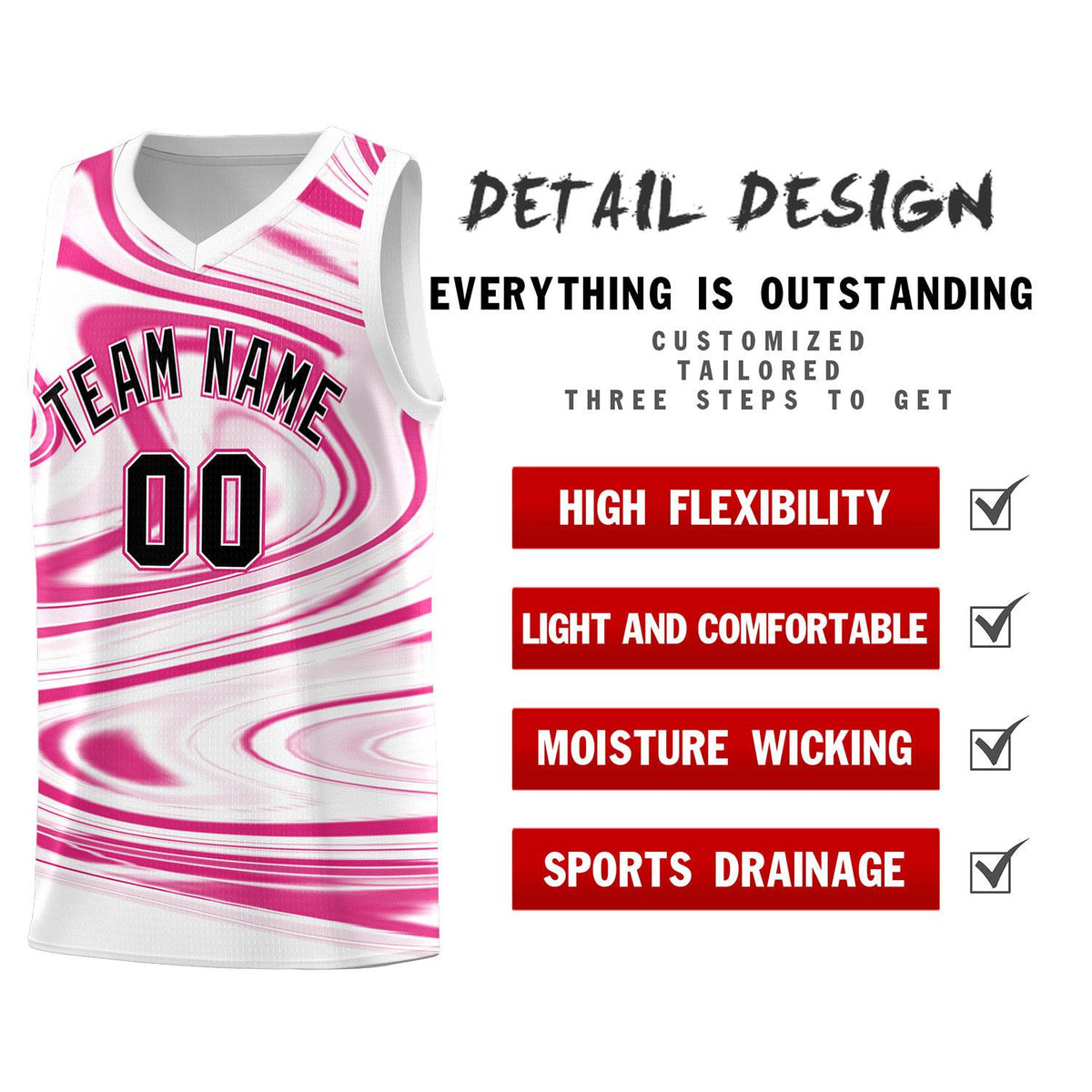 Custom White Pink Graffiti Pattern Fluids Style Sports Uniform Basketball Jersey Sets