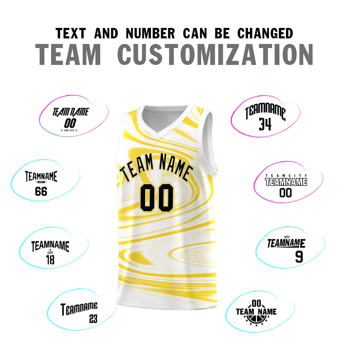Custom White Gold Graffiti Pattern Fluids Style Sports Uniform Basketball Jersey Sets