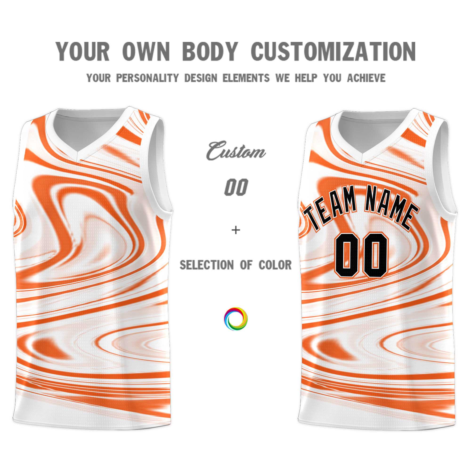 Custom White Orange Graffiti Pattern Fluids Style Sports Uniform Basketball Jersey Sets