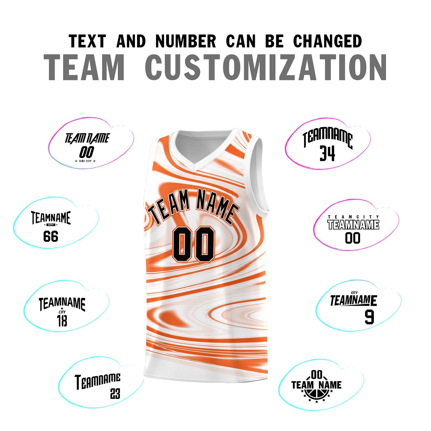 Custom White Orange Graffiti Pattern Fluids Style Sports Uniform Basketball Jersey Sets