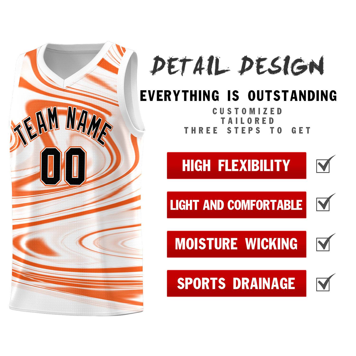 Custom White Orange Graffiti Pattern Fluids Style Sports Uniform Basketball Jersey Sets