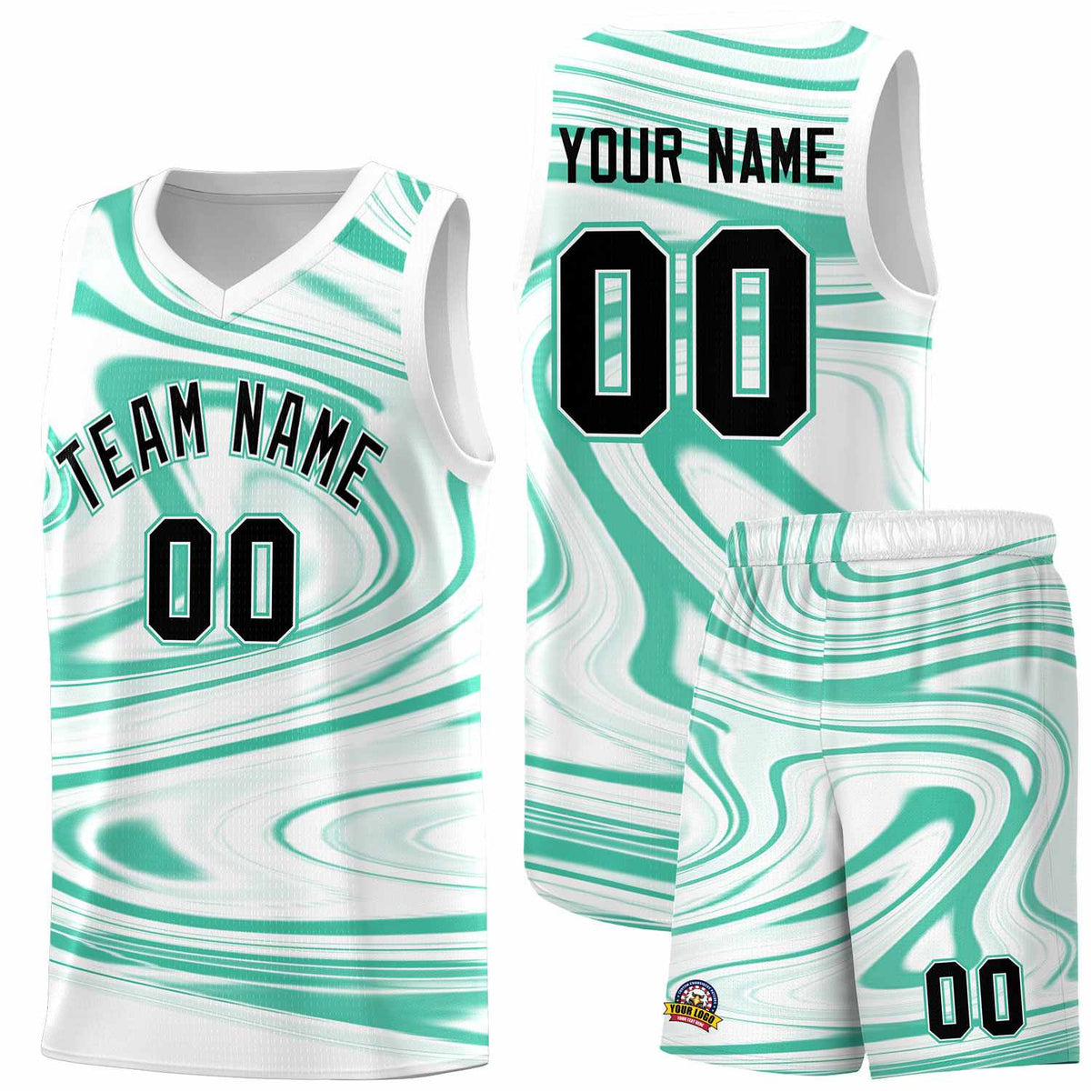 Custom White Bright Green Graffiti Pattern Fluids Style Sports Uniform Basketball Jersey Sets