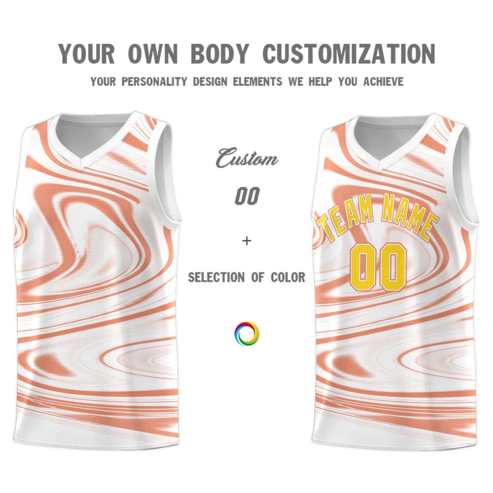 Custom White Light Orange Graffiti Pattern Fluids Style Sports Uniform Basketball Jersey Sets