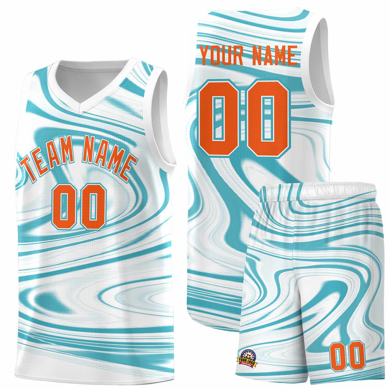 Custom White Aqua Graffiti Pattern Fluids Style Sports Uniform Basketball Jersey Sets
