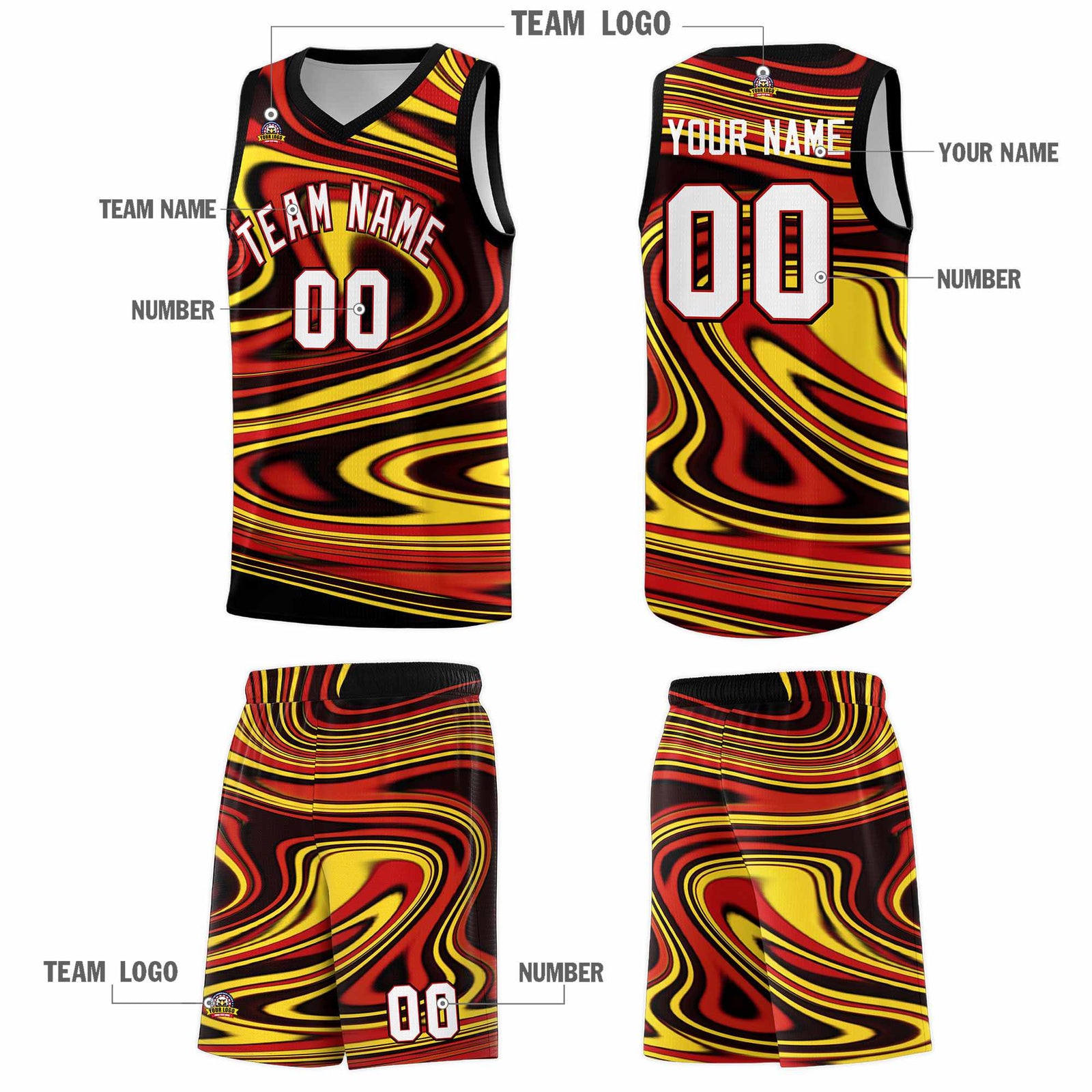 Custom Black Red Graffiti Pattern Fluids Style Sports Uniform Basketball Jersey Sets