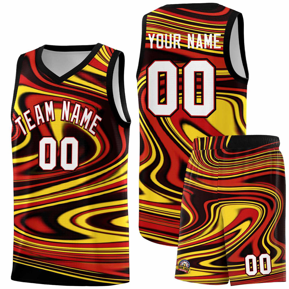 Custom Black Red Graffiti Pattern Fluids Style Sports Uniform Basketball Jersey Sets
